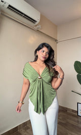 draped V-neck Metallic Detailing top