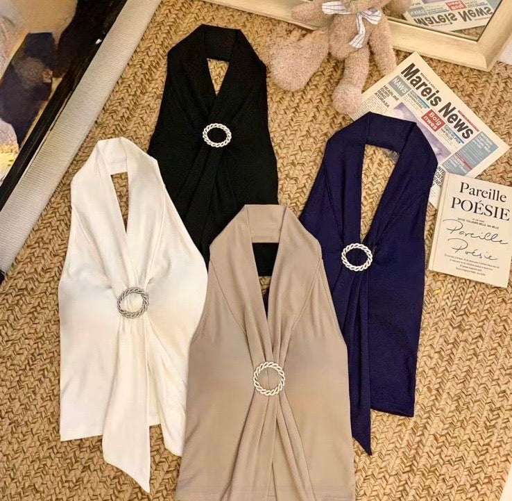 Halter Neck Diamond Broch Detailing Top