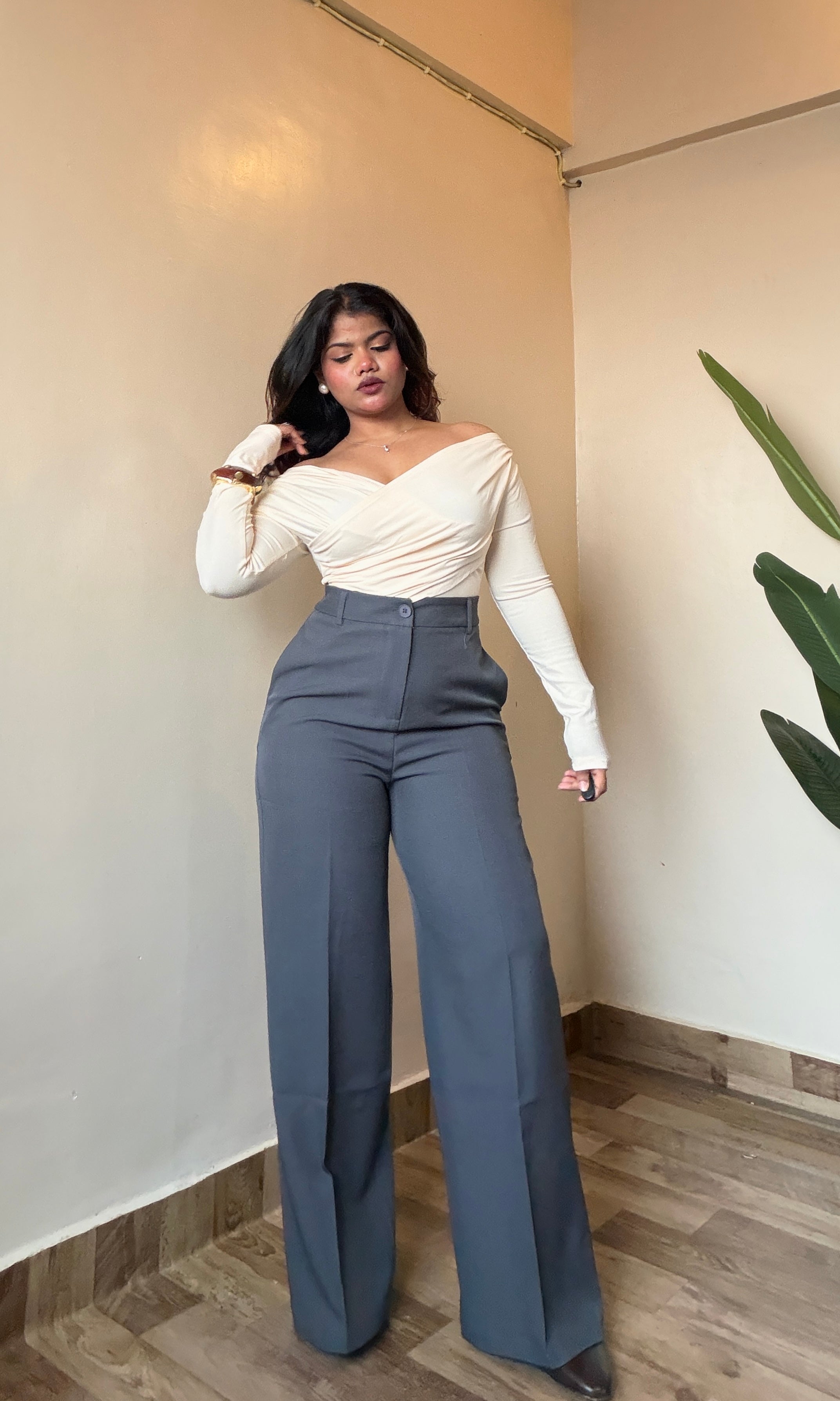 Grey Wide Leg Trouser