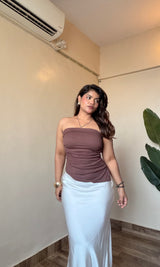 Asymmetric Tube In-Built Bra Top With Scarf