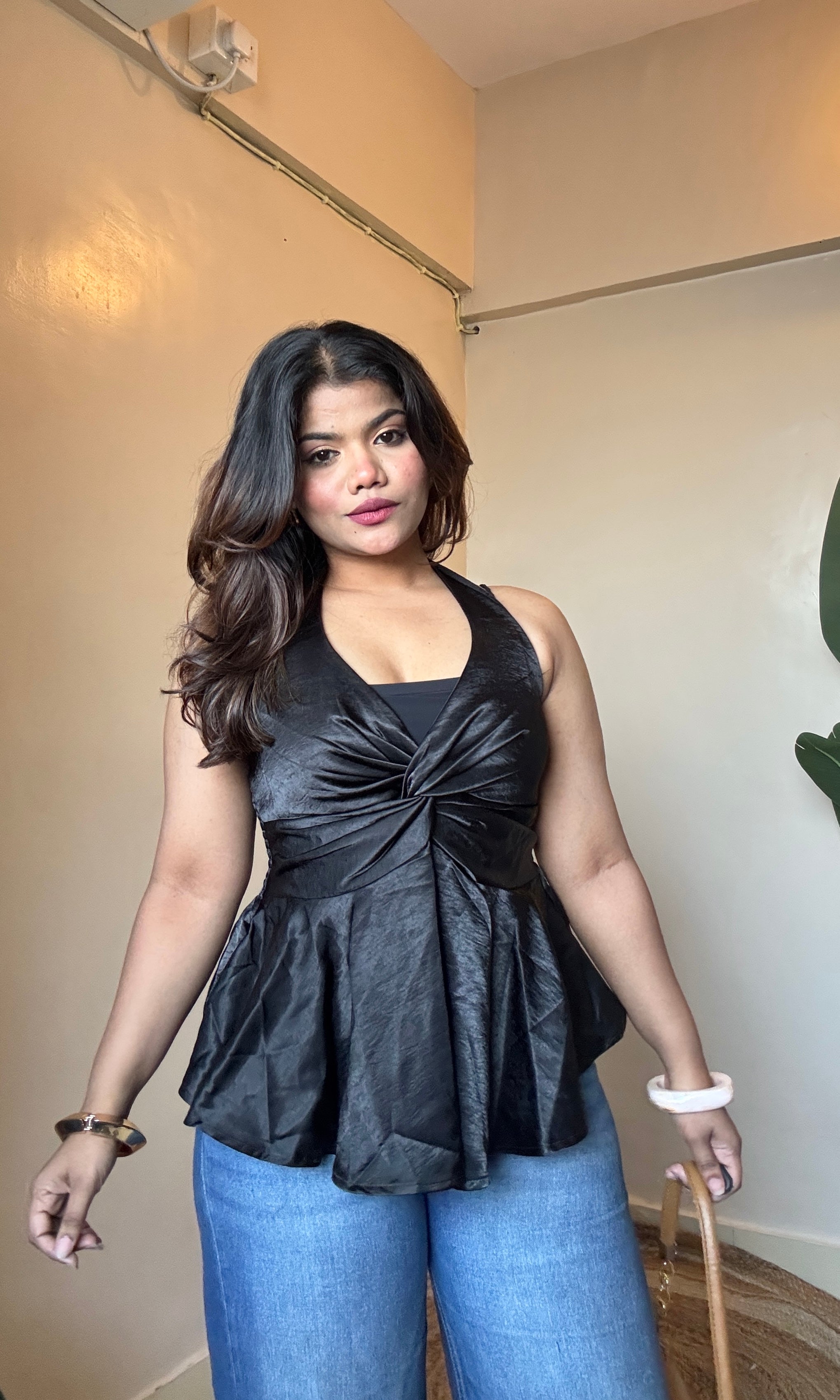 Halter Neck Satin Crossover Top