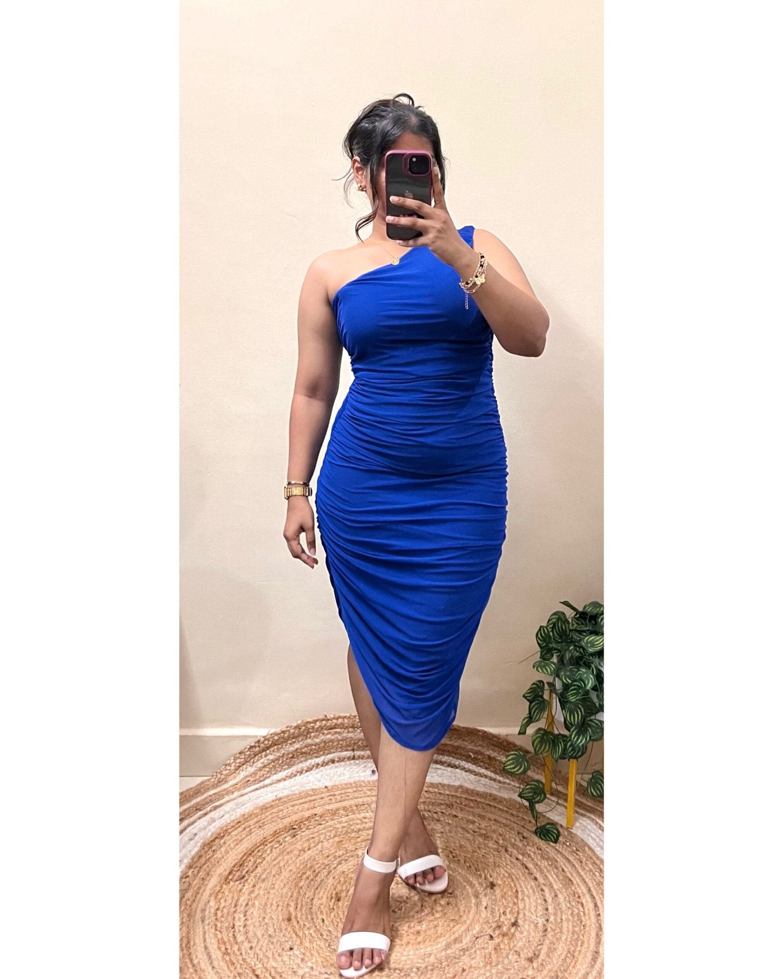 Blue One Shoulder Asymmetrical Mesh Bodycon Dress