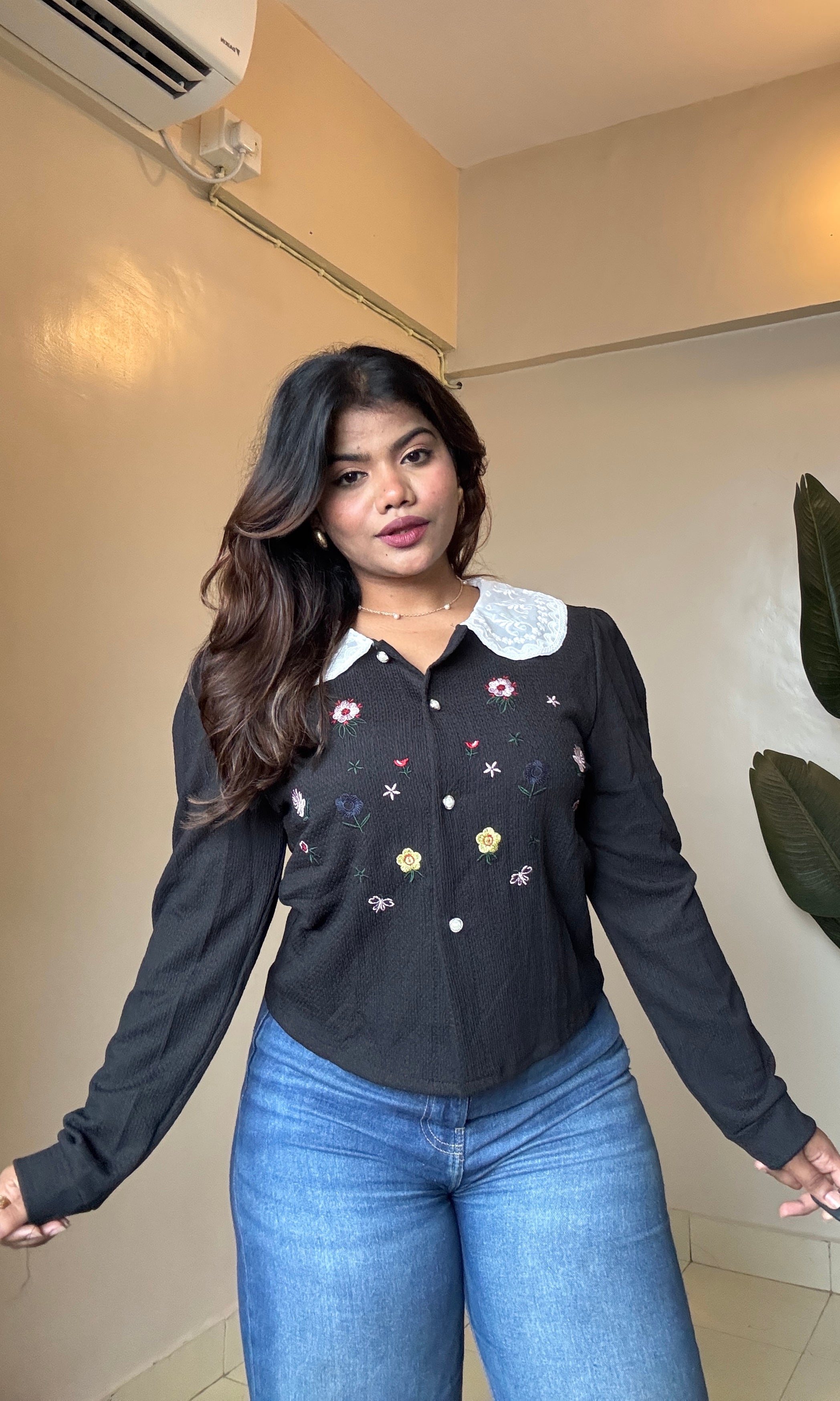 Korean Style Embroidery Work Shirt