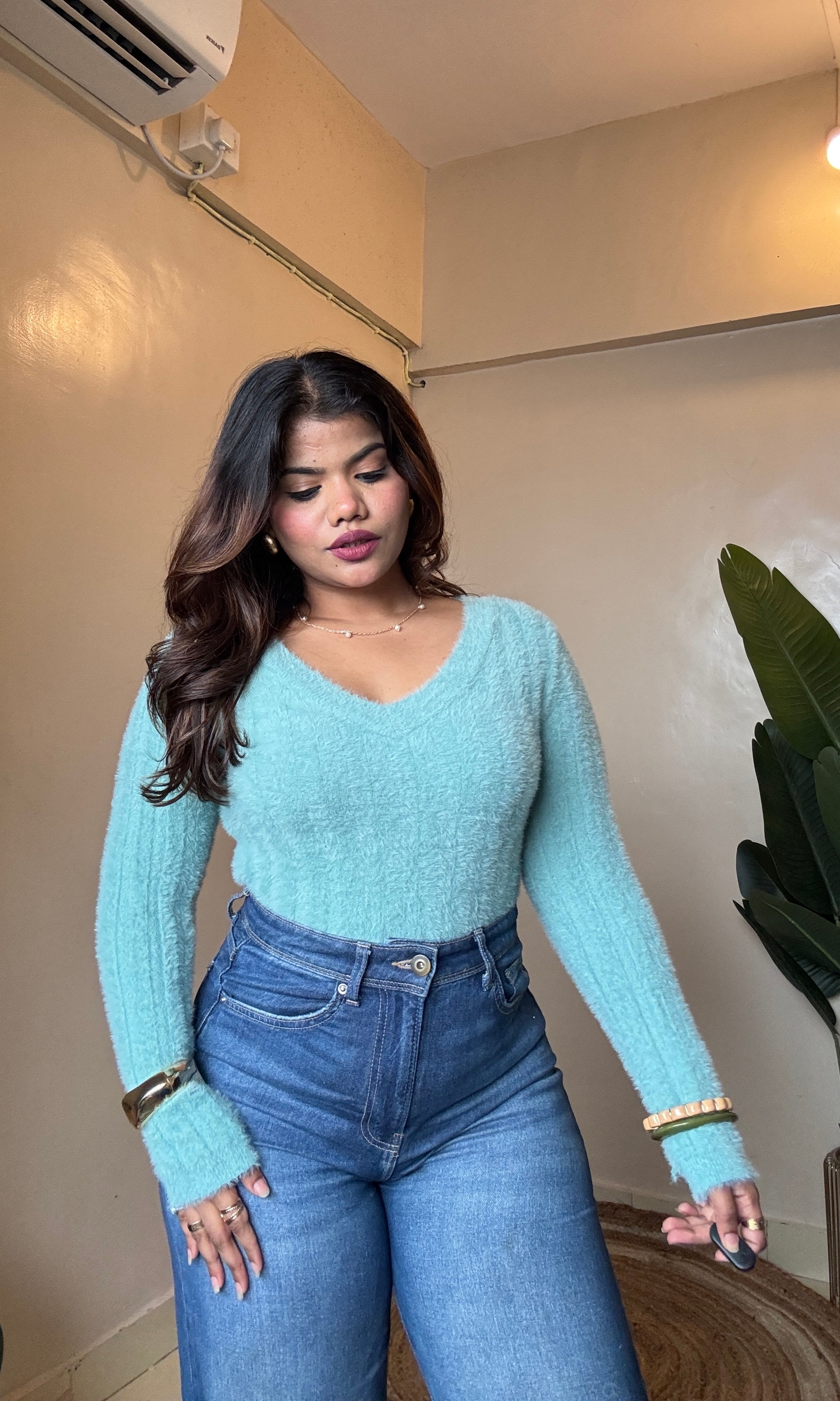 Furry V Neck Top