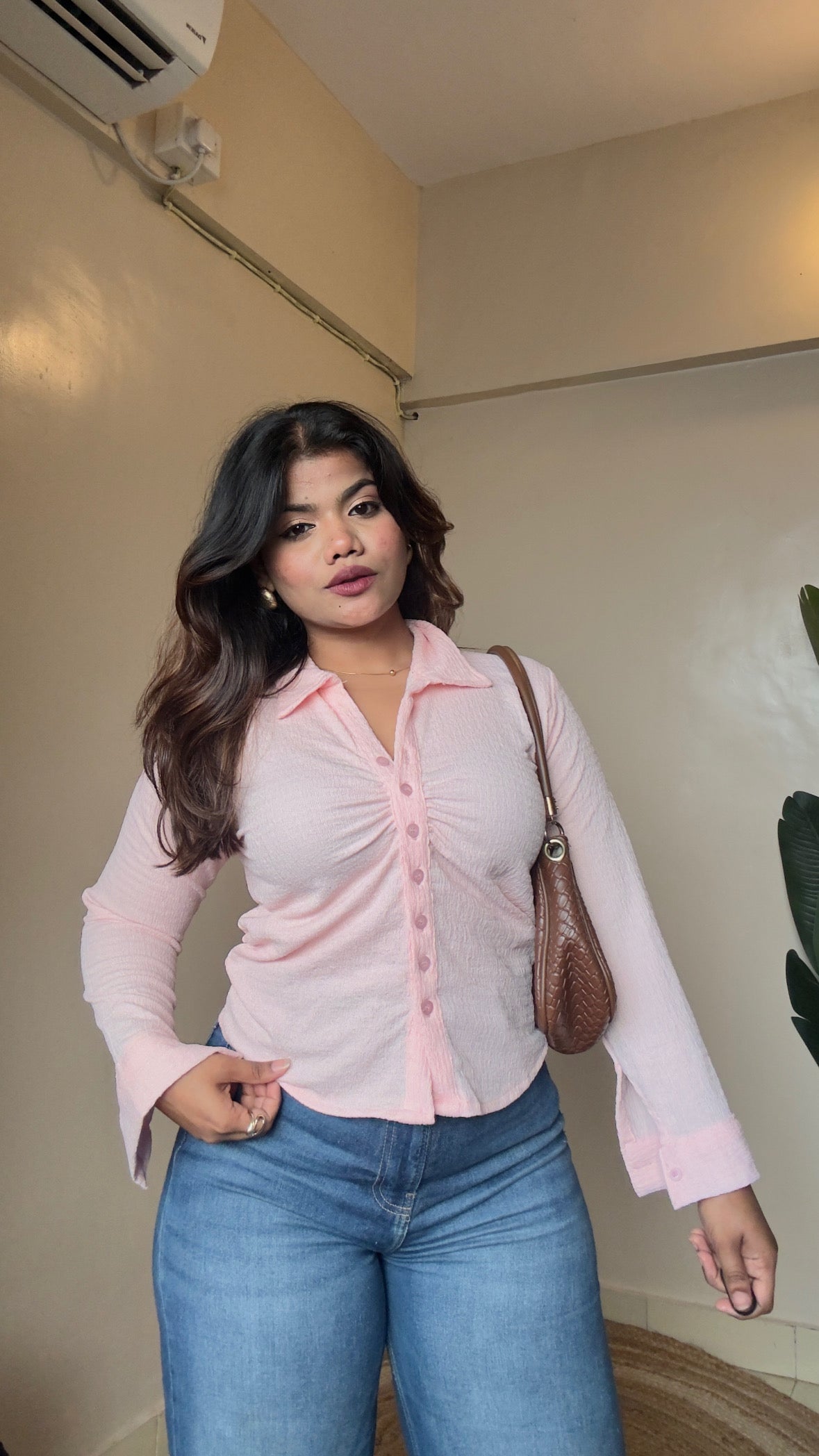 Peach Pink Textured shirt