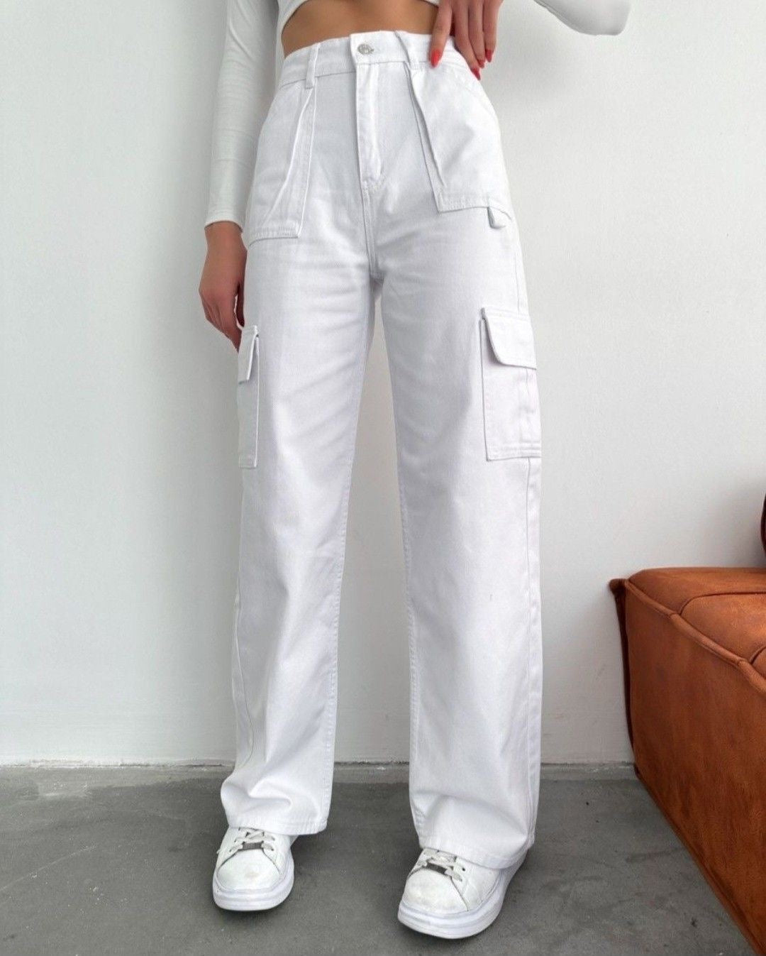 Highwaist White Cargo Denim