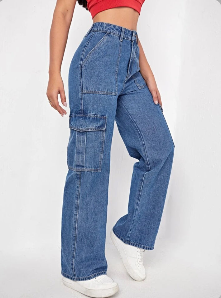 Highwaist Stone Blue Cargo Denim