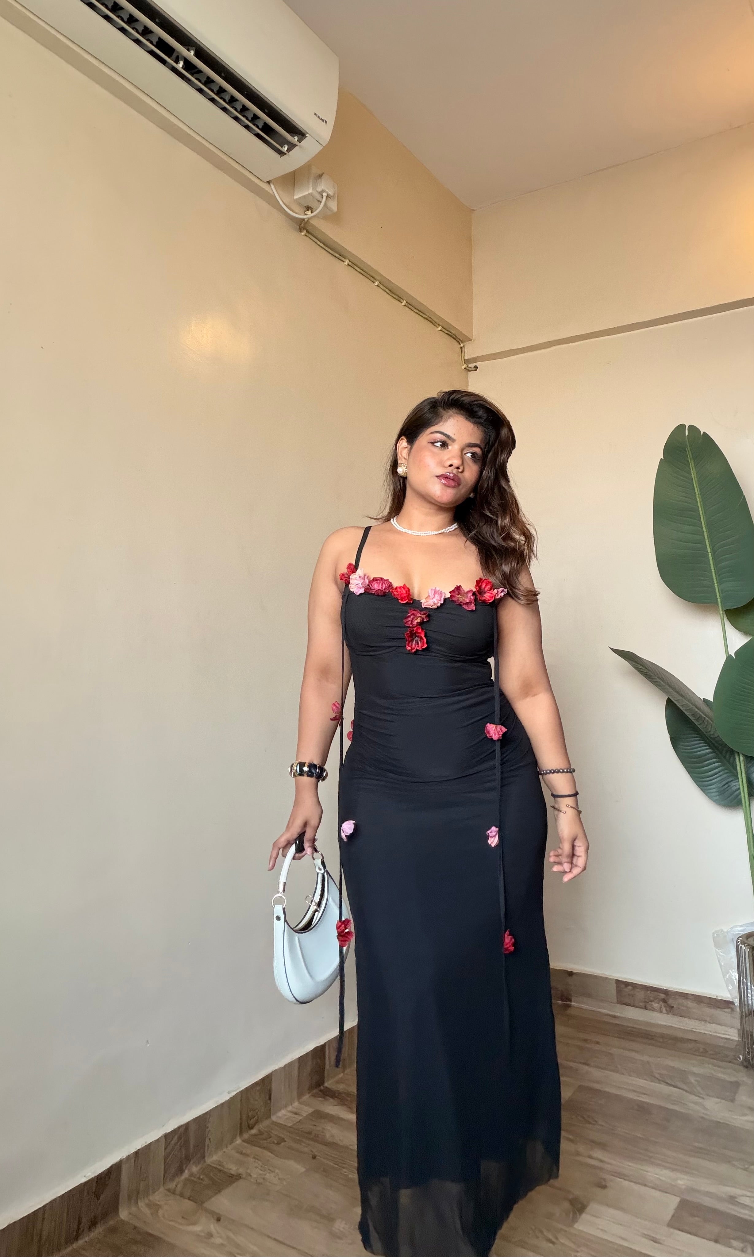 Noir Blossom Floral Sheer Dress