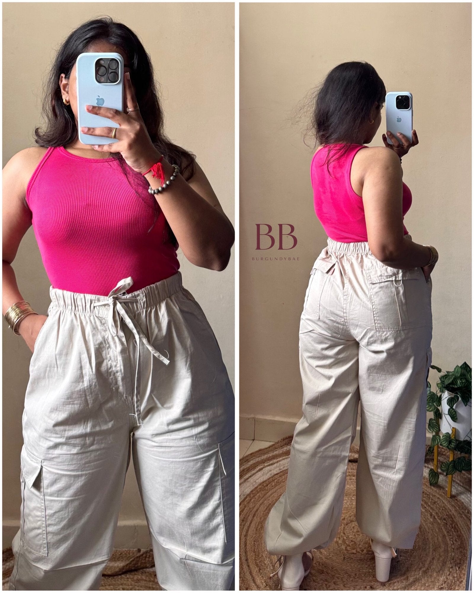 Beige Cotton Parachute Pant