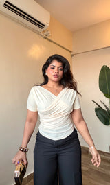 Overlapped Wrap Half Sleeve Top #9935