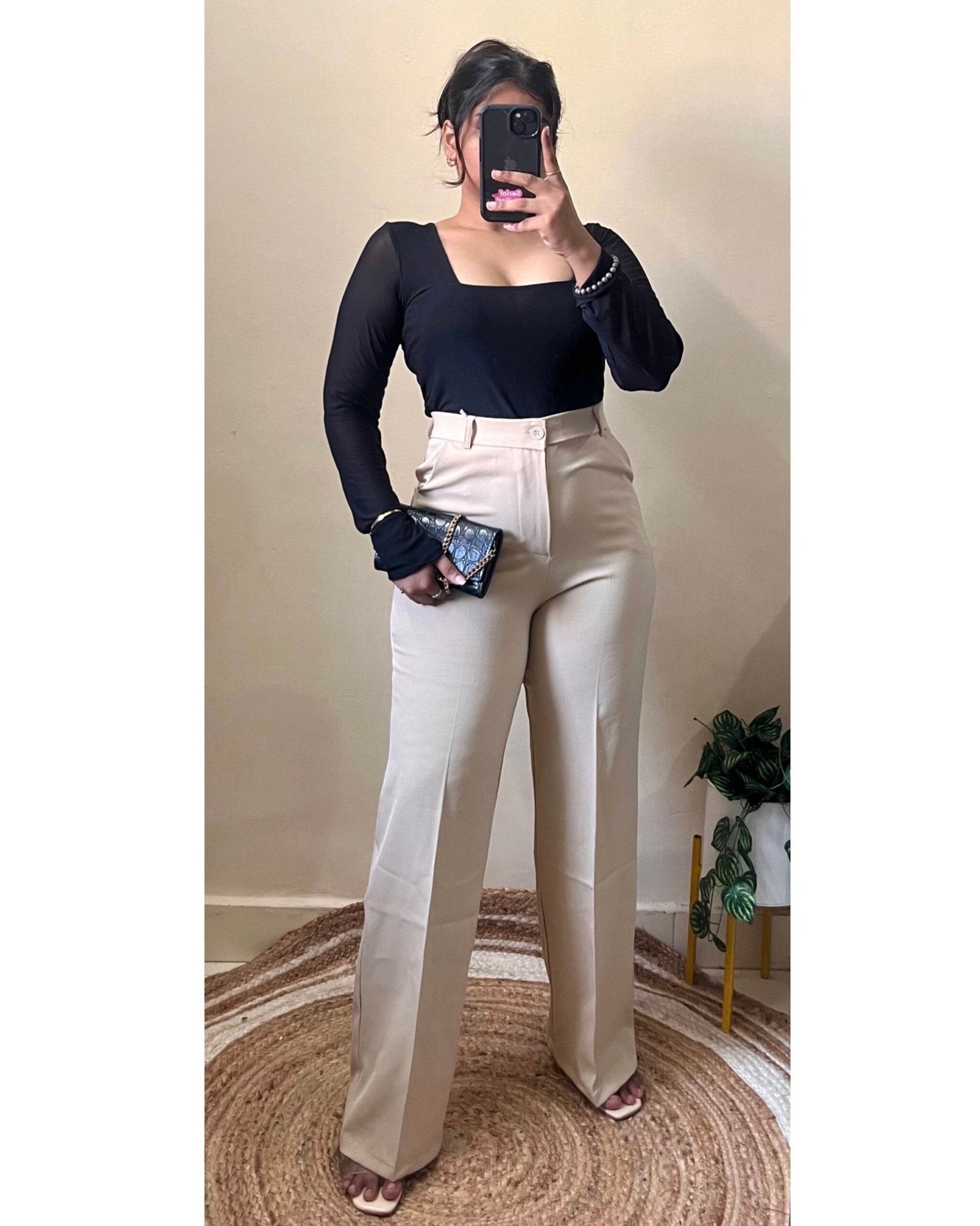Korean Off-Beige High Waist Trouser