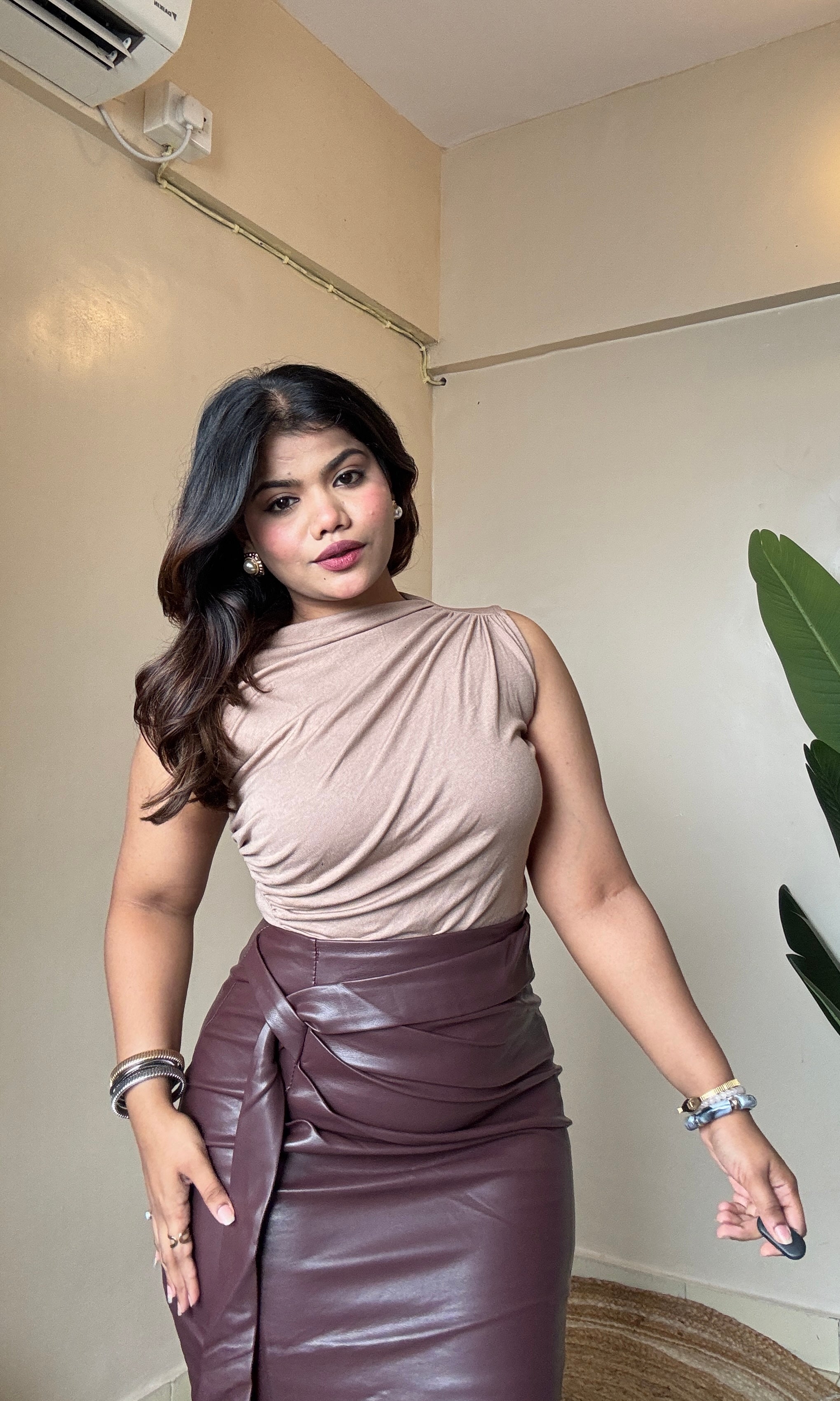 High-Neck Gathered Sleeveless Top