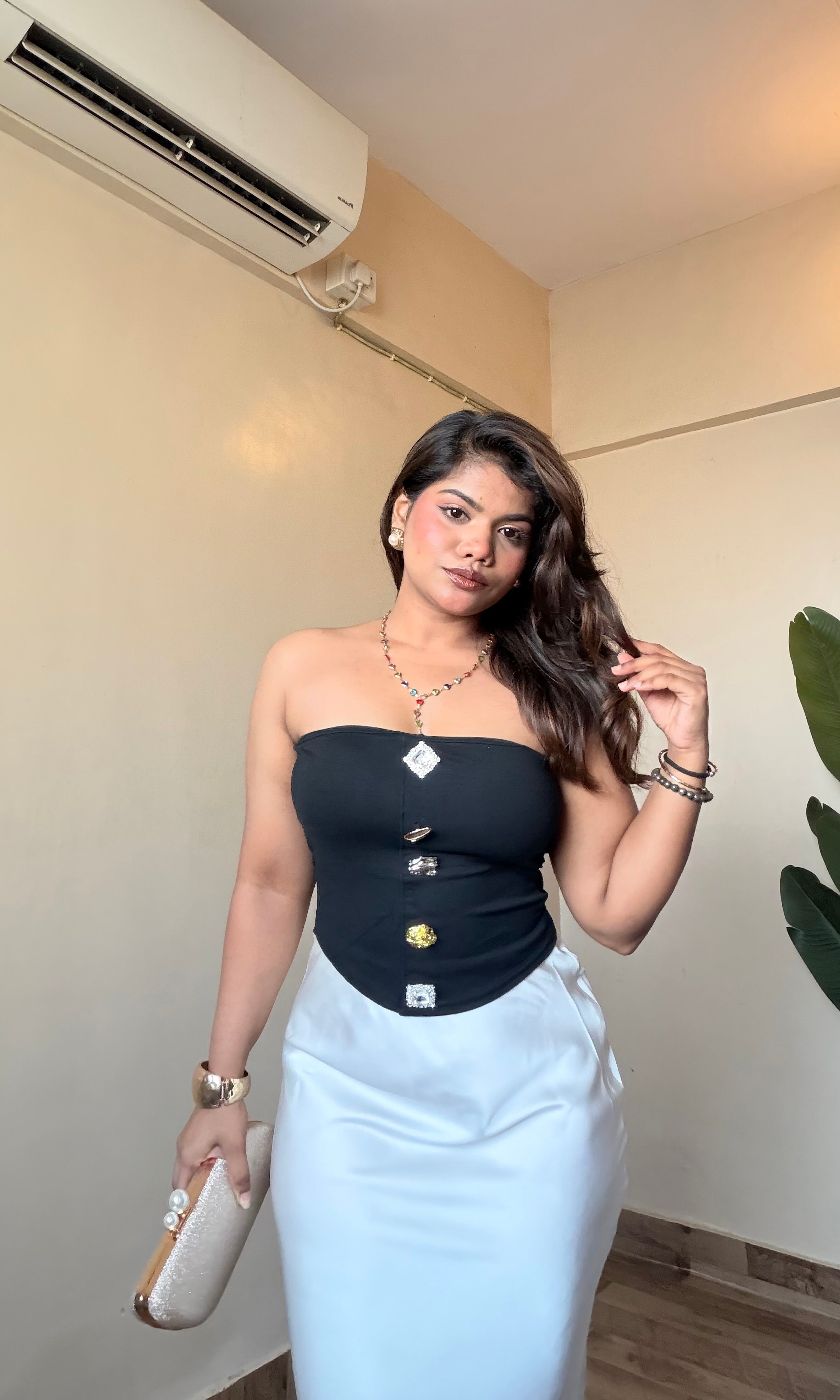 Strapless Tube Brooch Detail Top