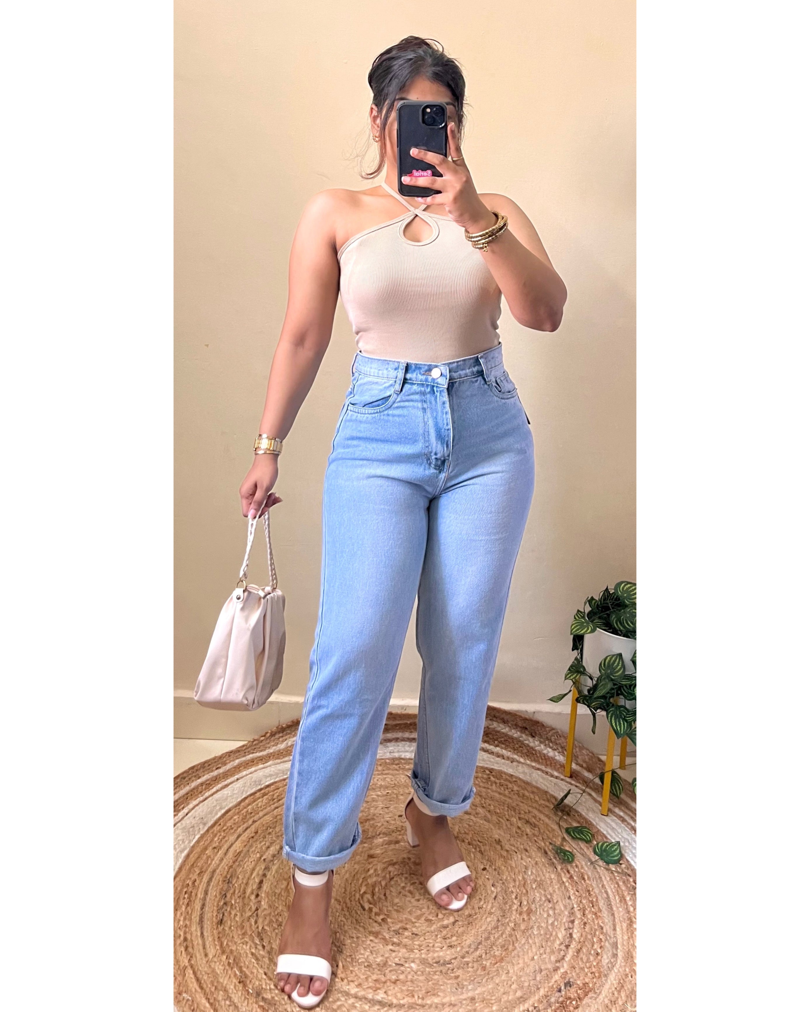 Ice Blue High Waist Mom Fit Jeans