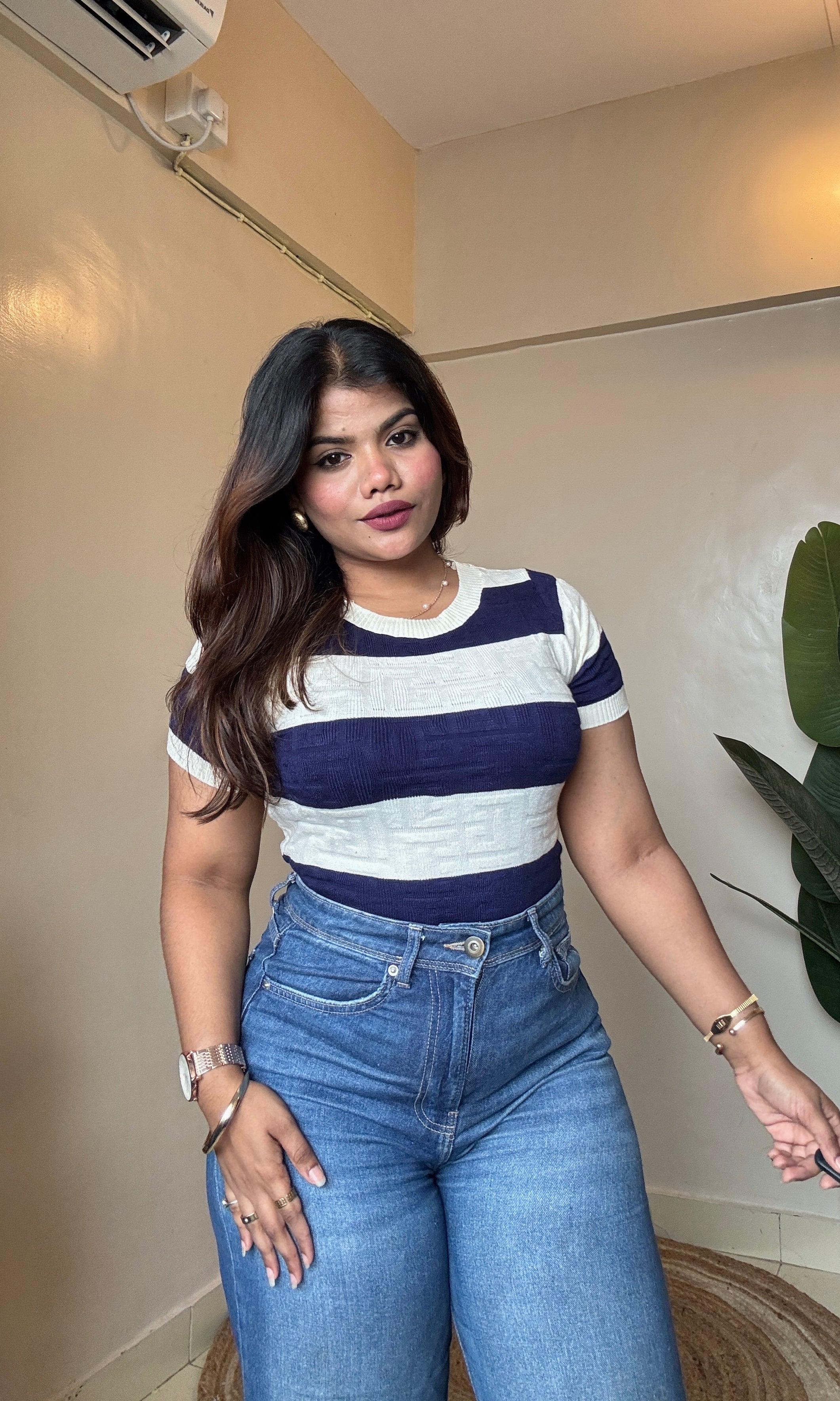 Old-Money Striped Round Neck Top