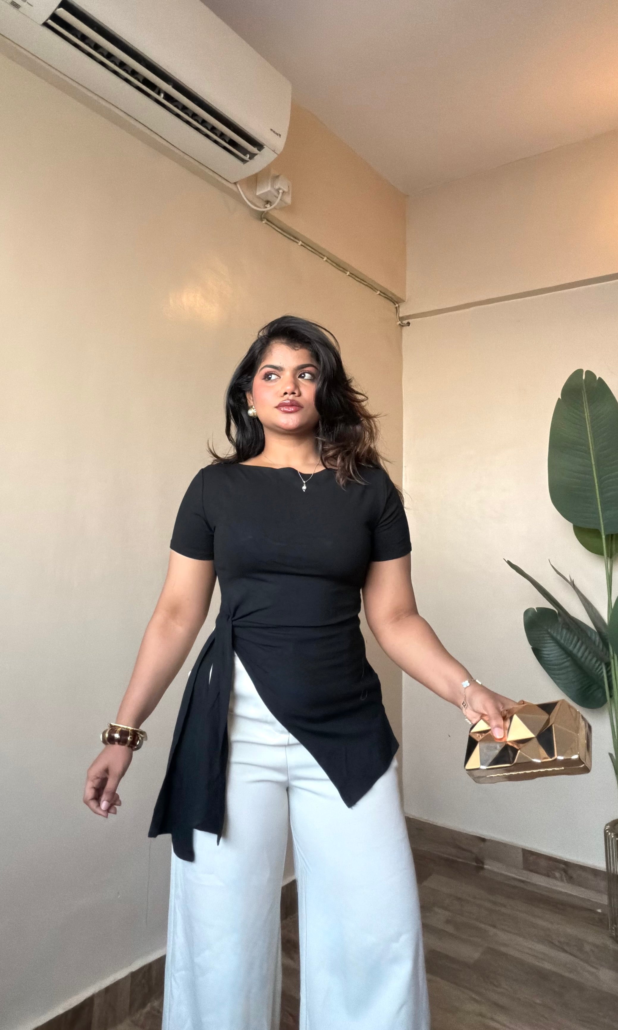 Asymmetric Tie-Up Half Sleeve Top - #2371