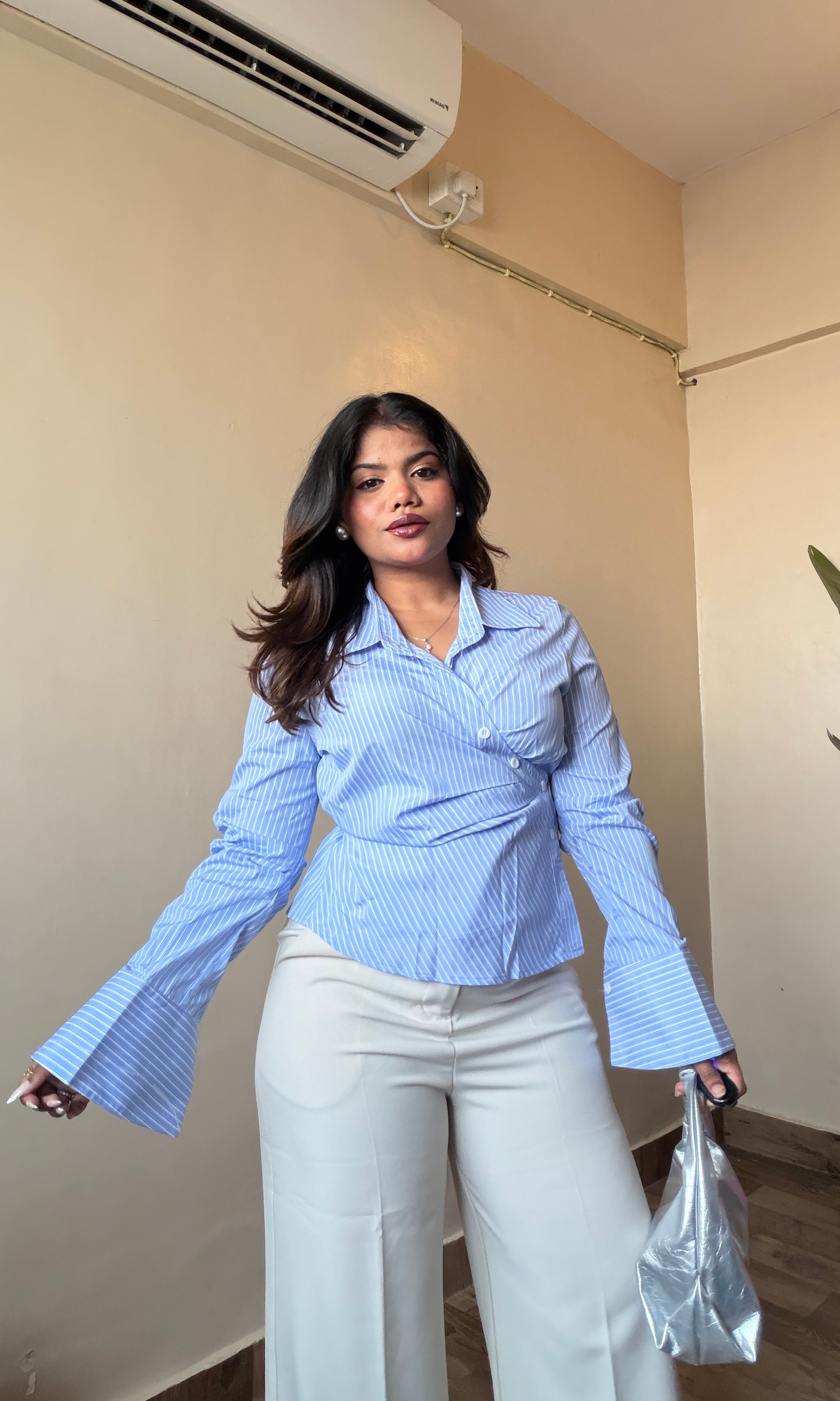 Tailored Fit Striped Wrap Shirt