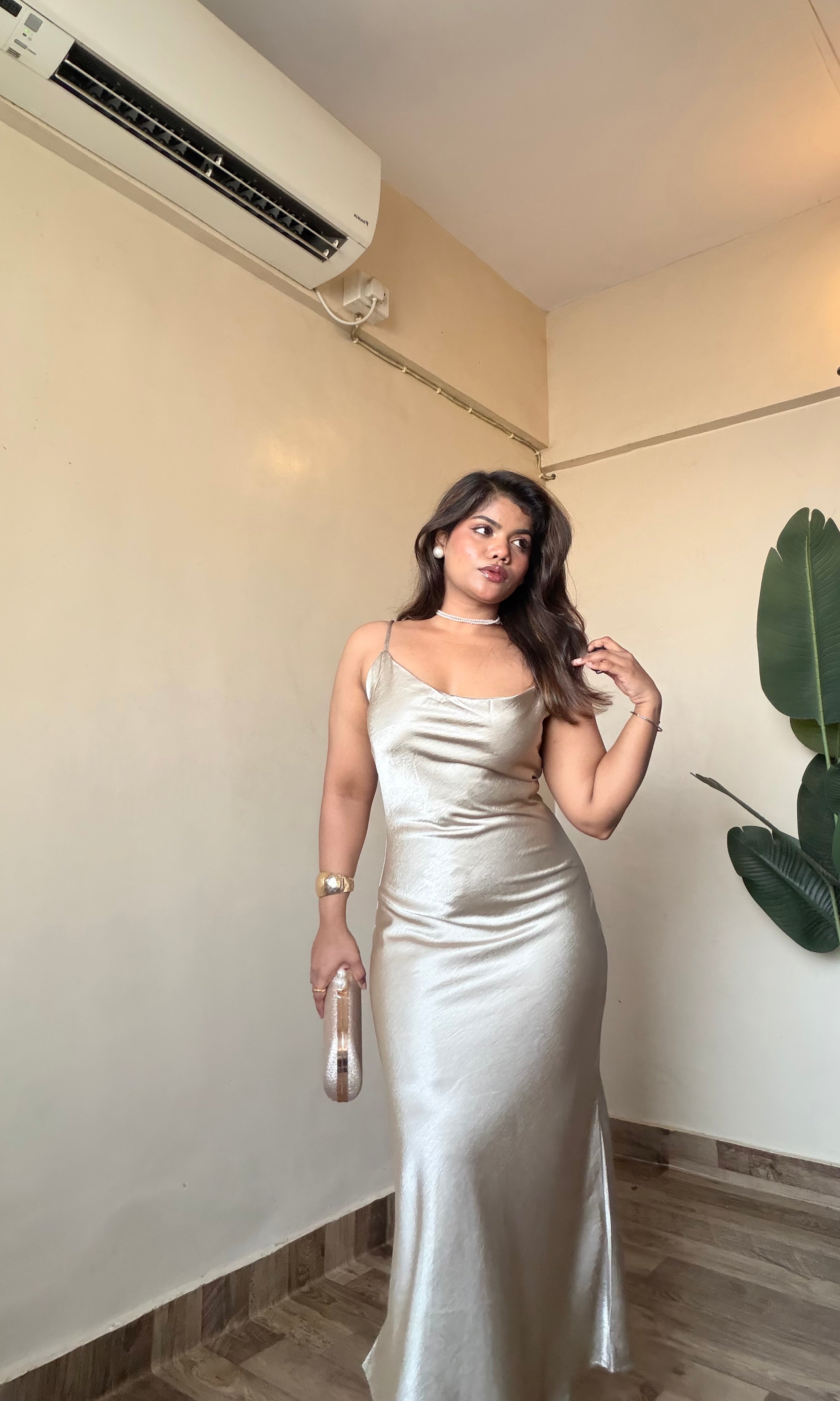 Golden Beige Satin Slip Dress
