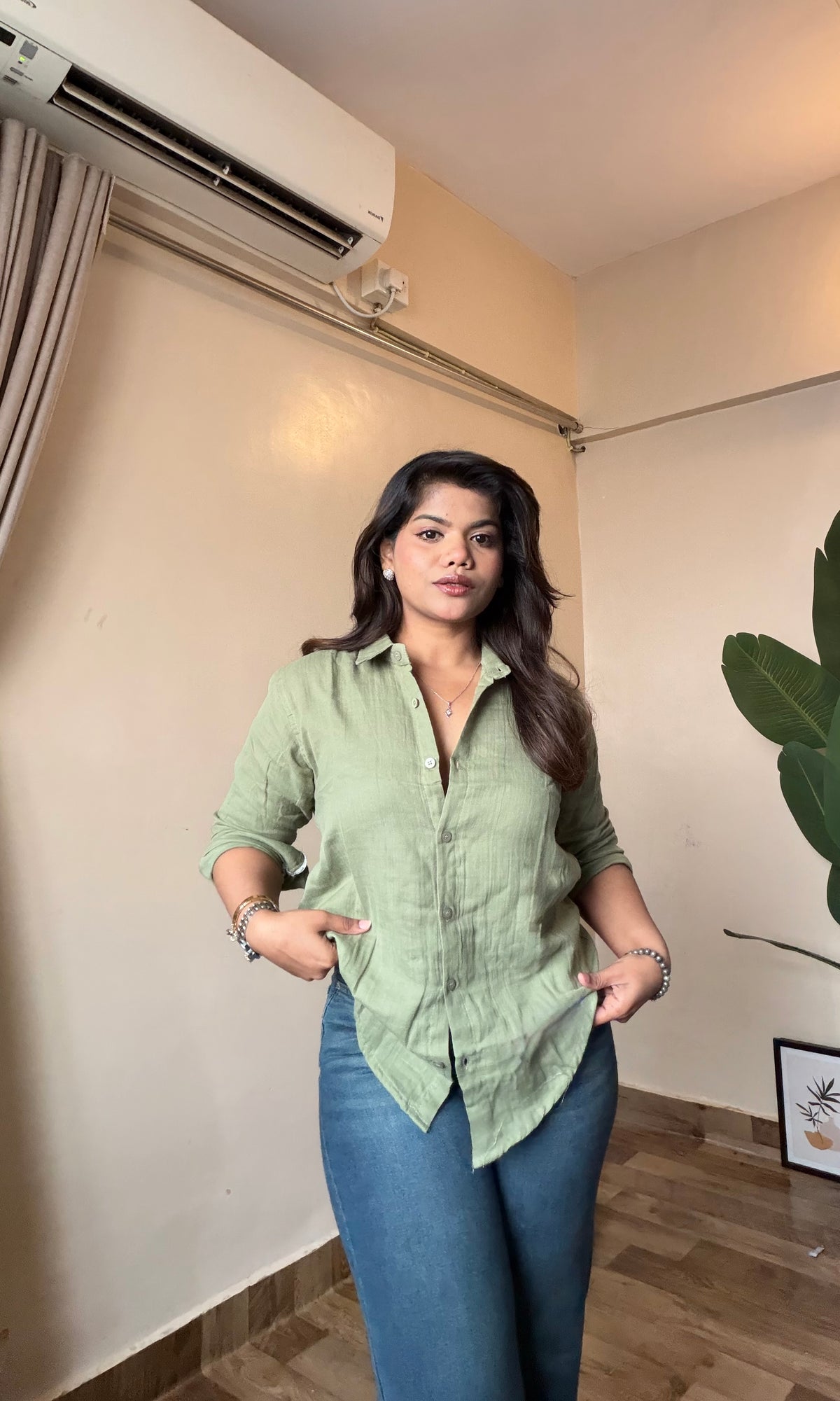 Olive Green Cotton Mulmul Shirt