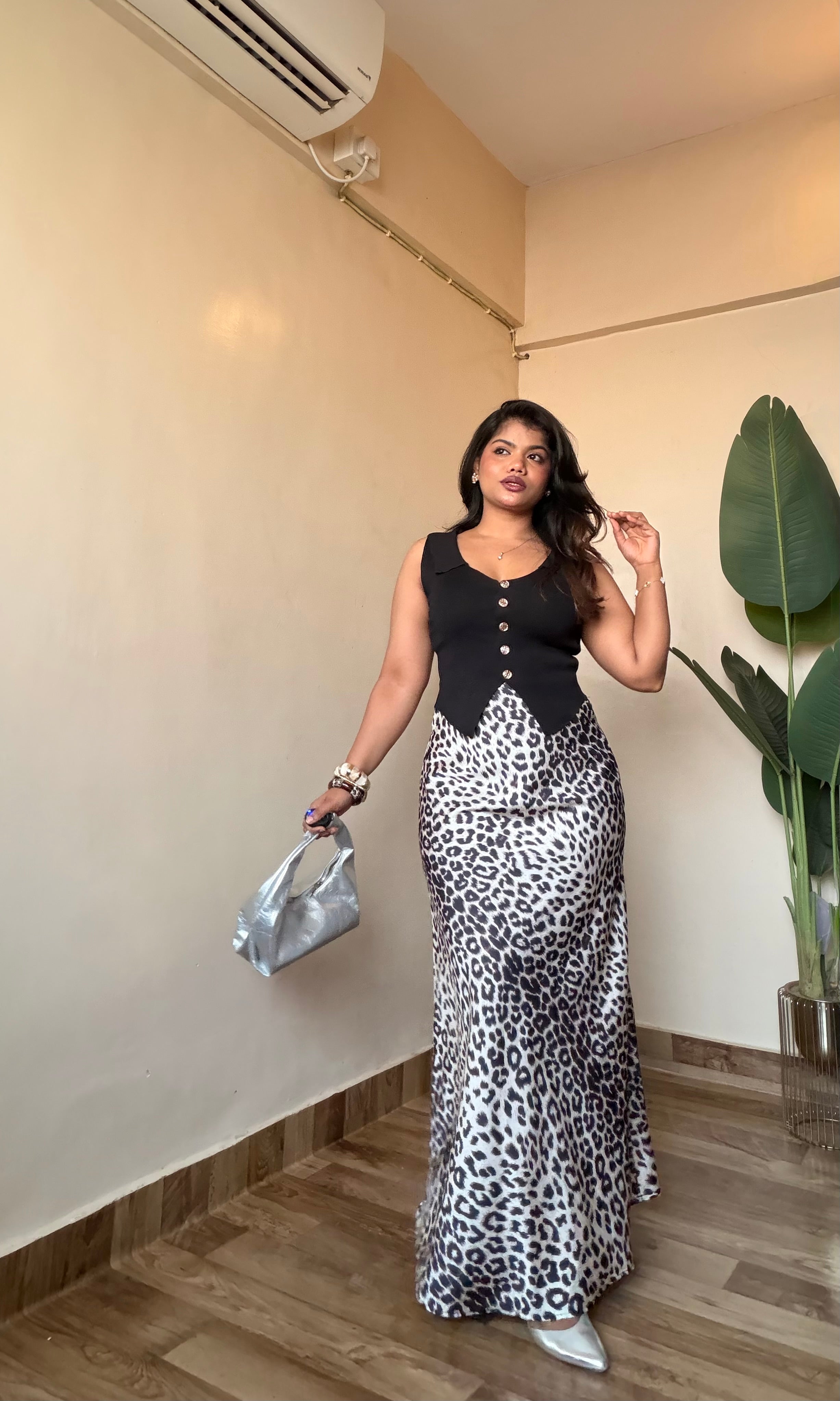 Premium White Cheetah Print Satin Skirt