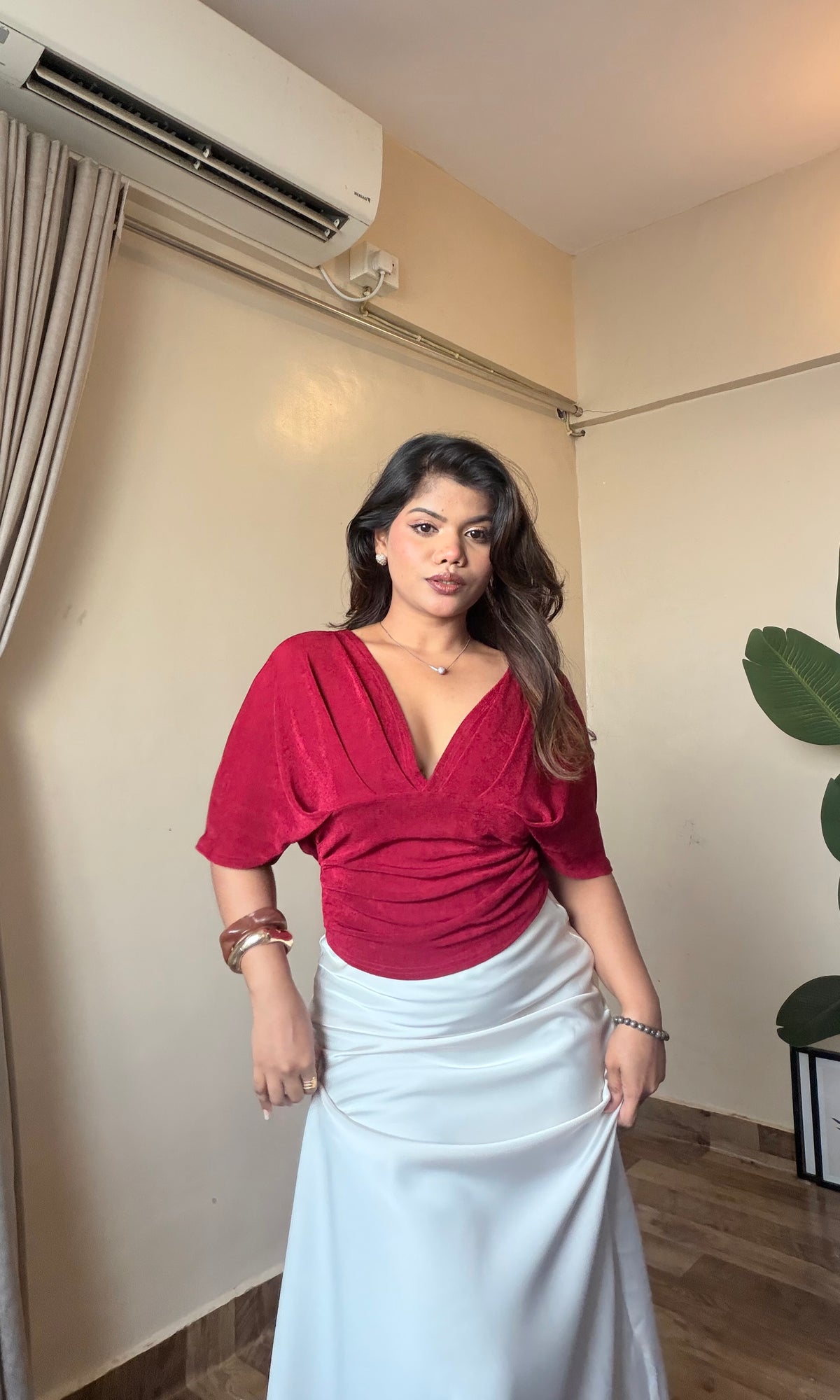 V Neck Batwing Sleeve Top