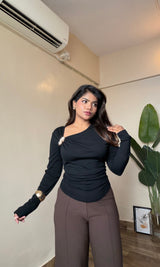 Metallic Broch Detailing Ruched Top