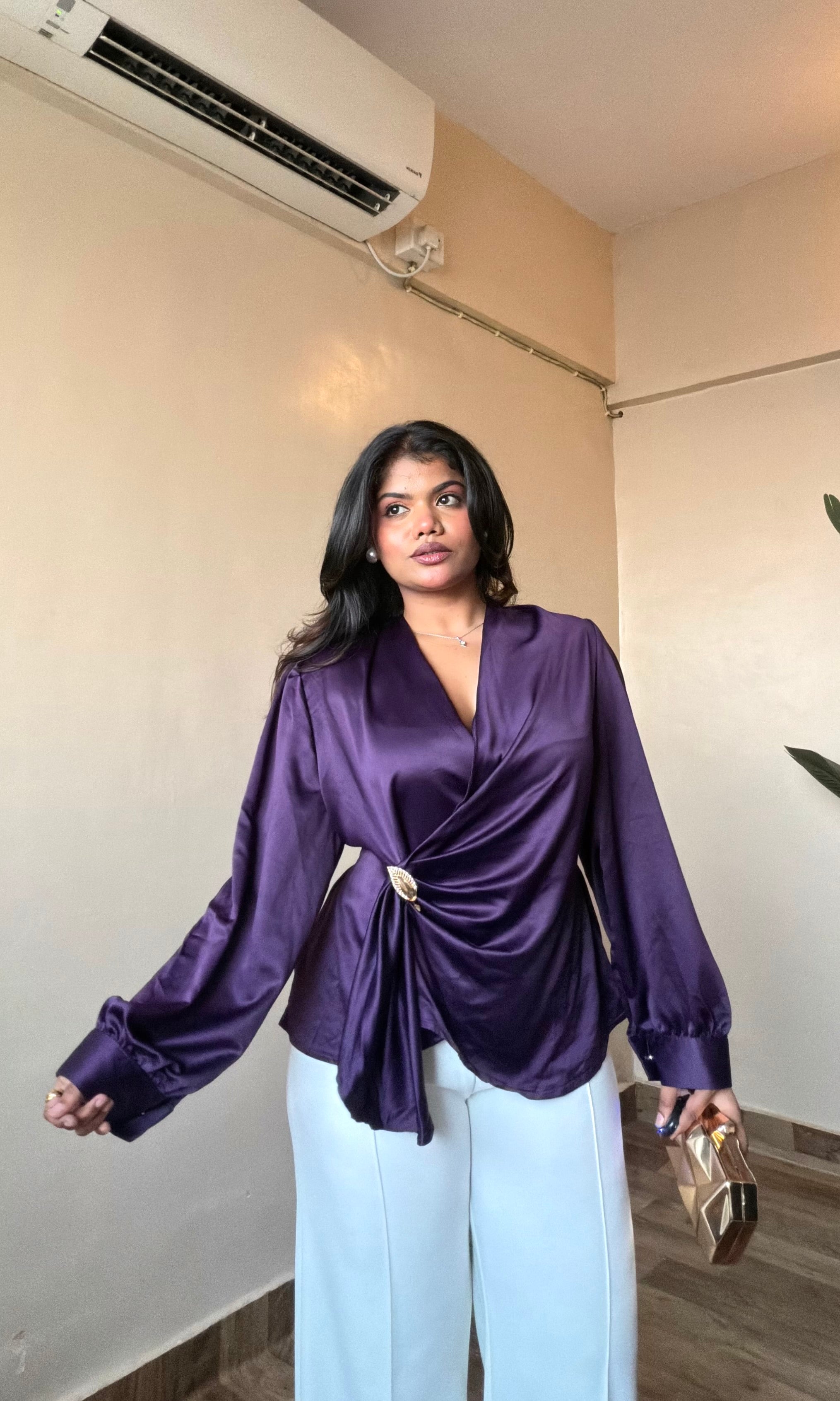 Premium Drape Golden Broch Detailing Top