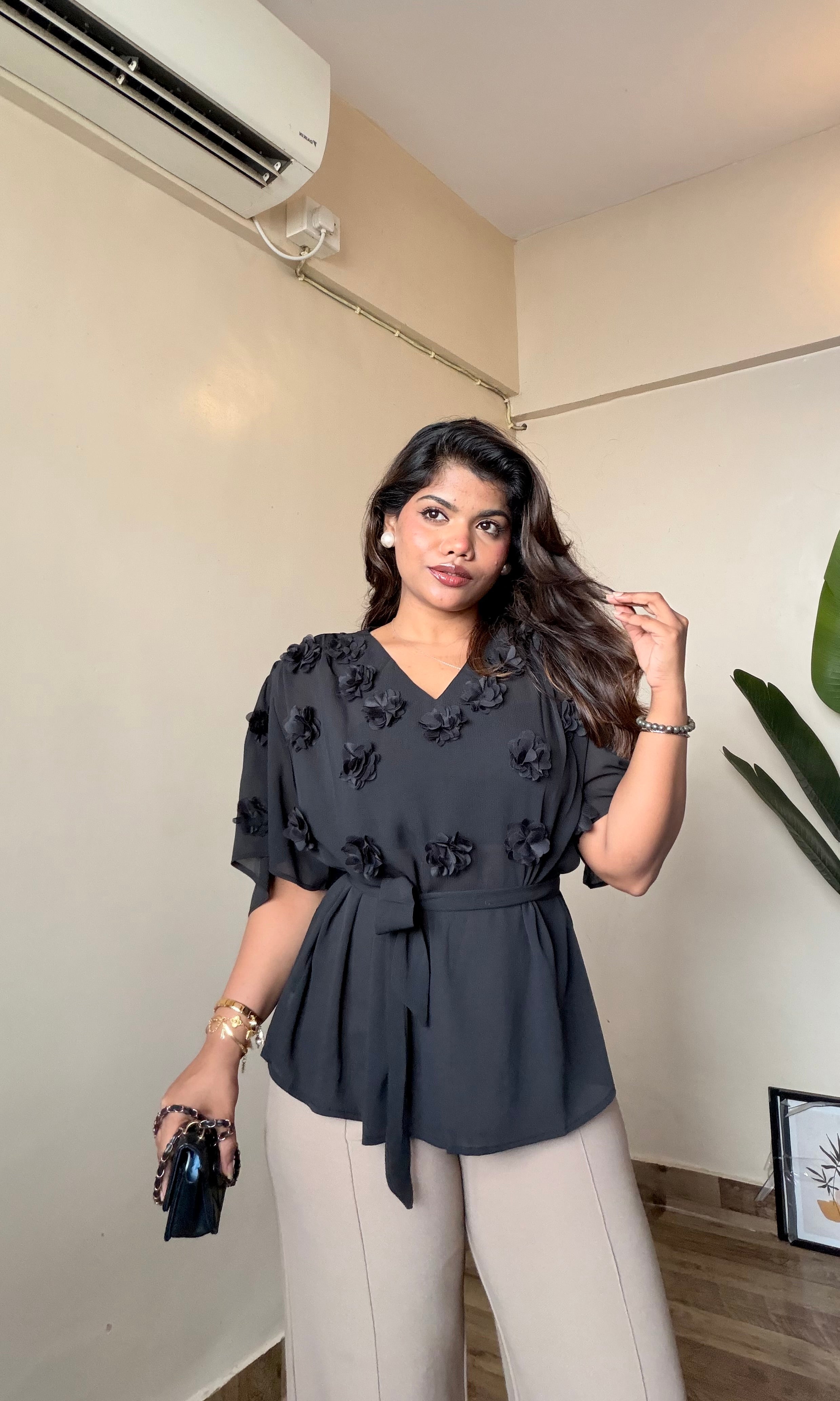 Ruffle Flower Detailing Top