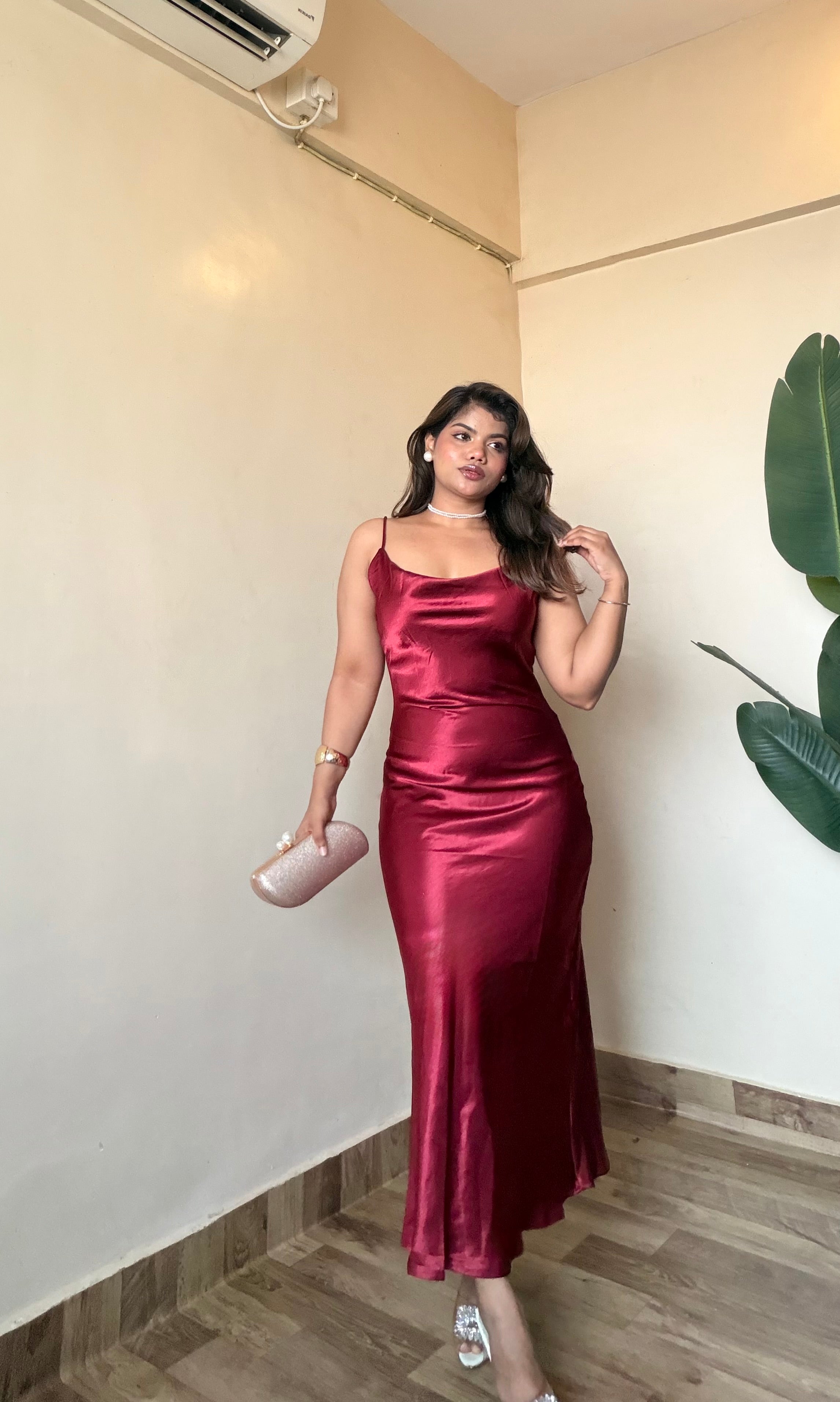Red Satin Slip Dress