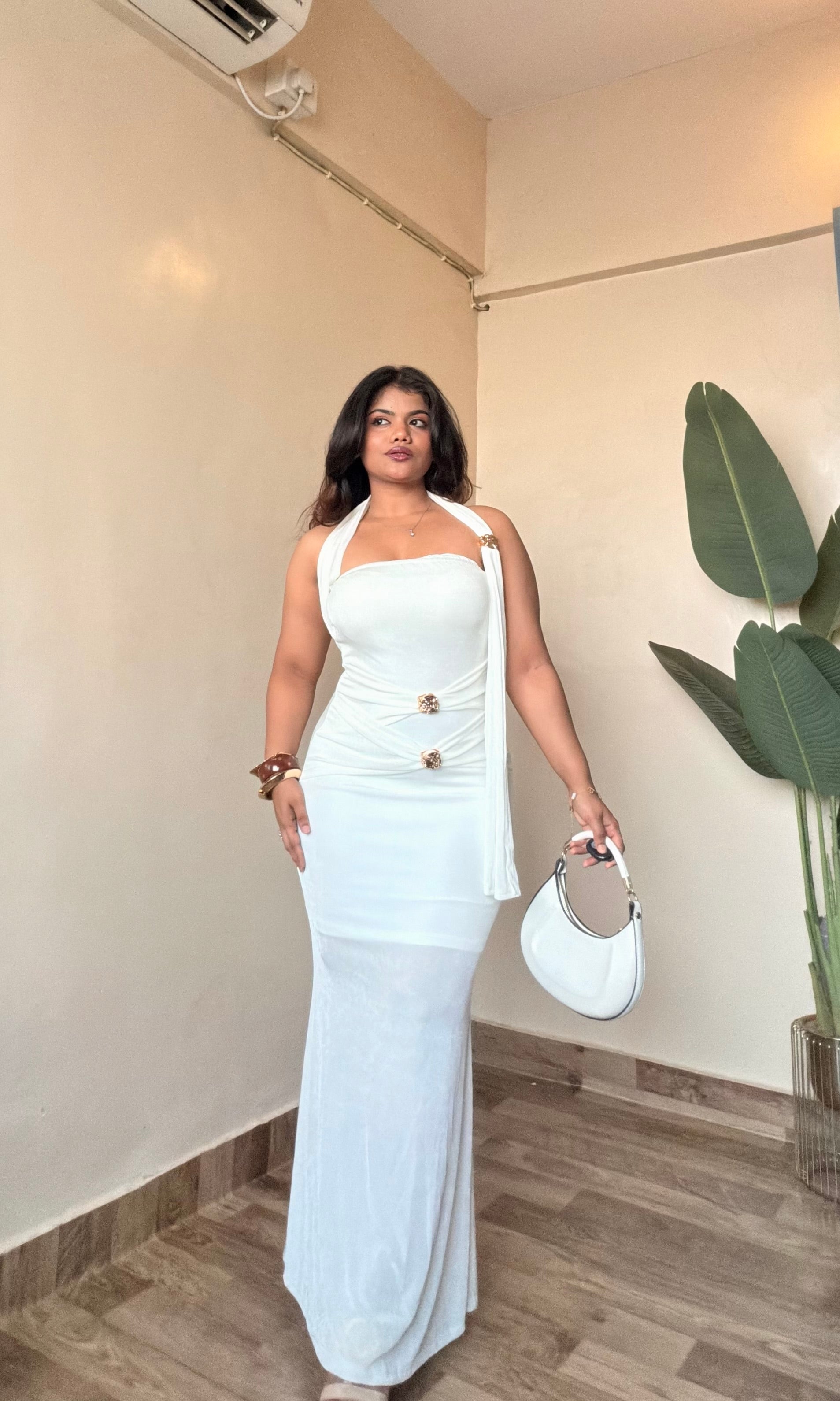 Premium Metallic-Brochure Halter Neck Bodycon Dress