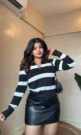 Striped Zipper Knit Pullover