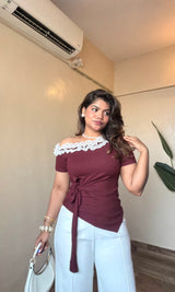 One Shoulder Ruffle Side Tie-Up Top