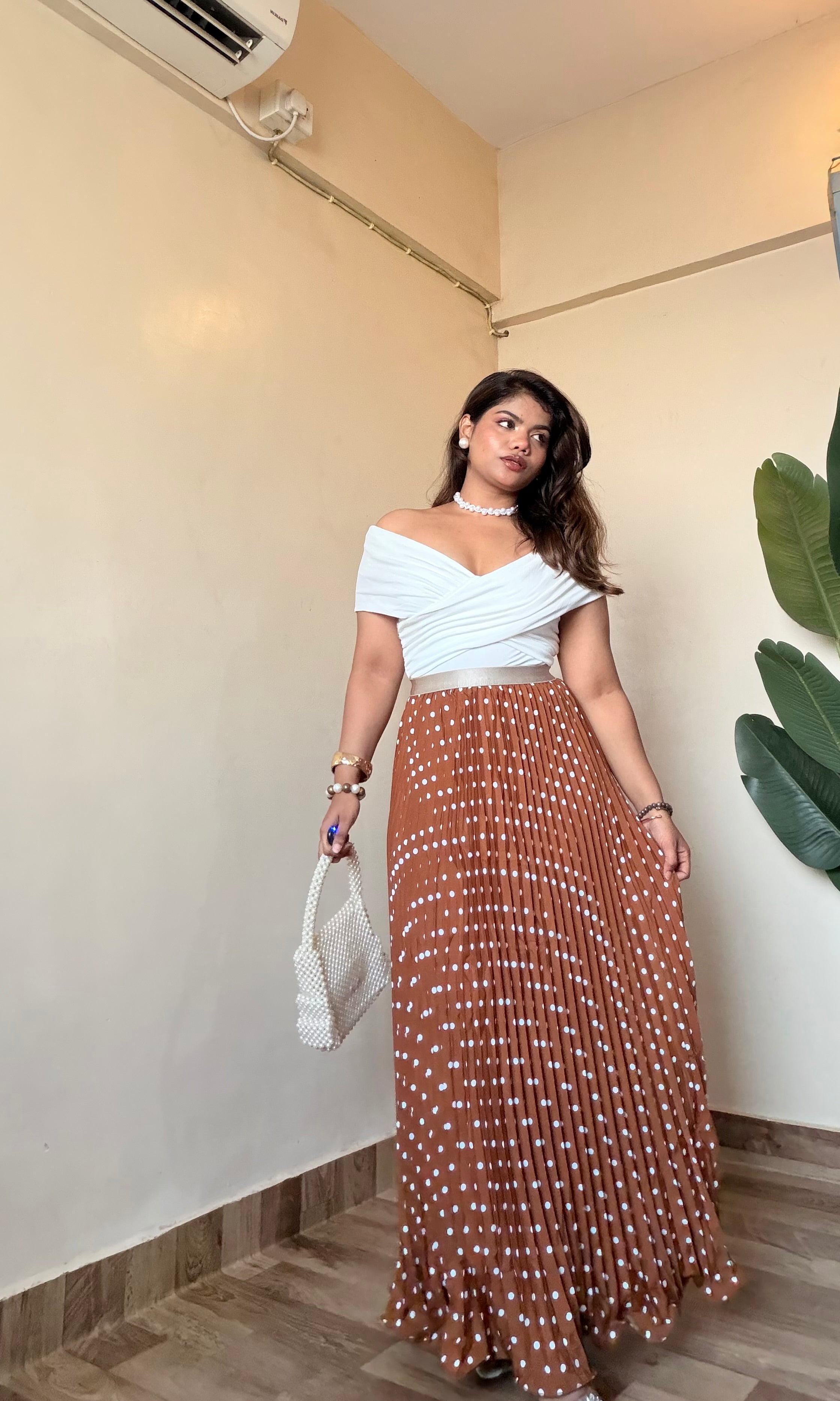 Polka Dot Pleated Skirt