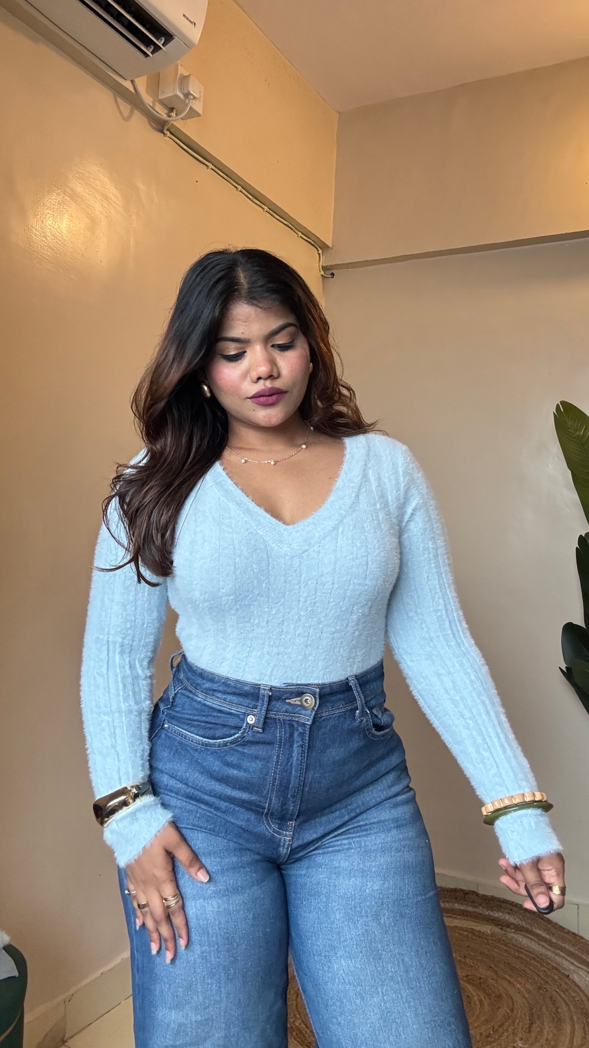 Furry V Neck Top