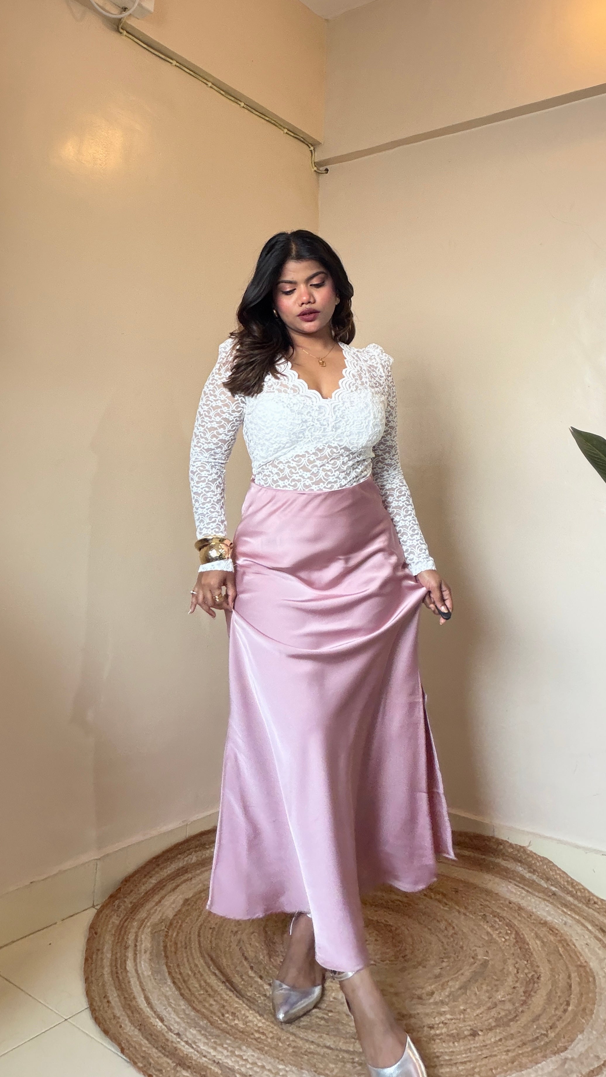 Premium Mauve Pink Satin Skirt