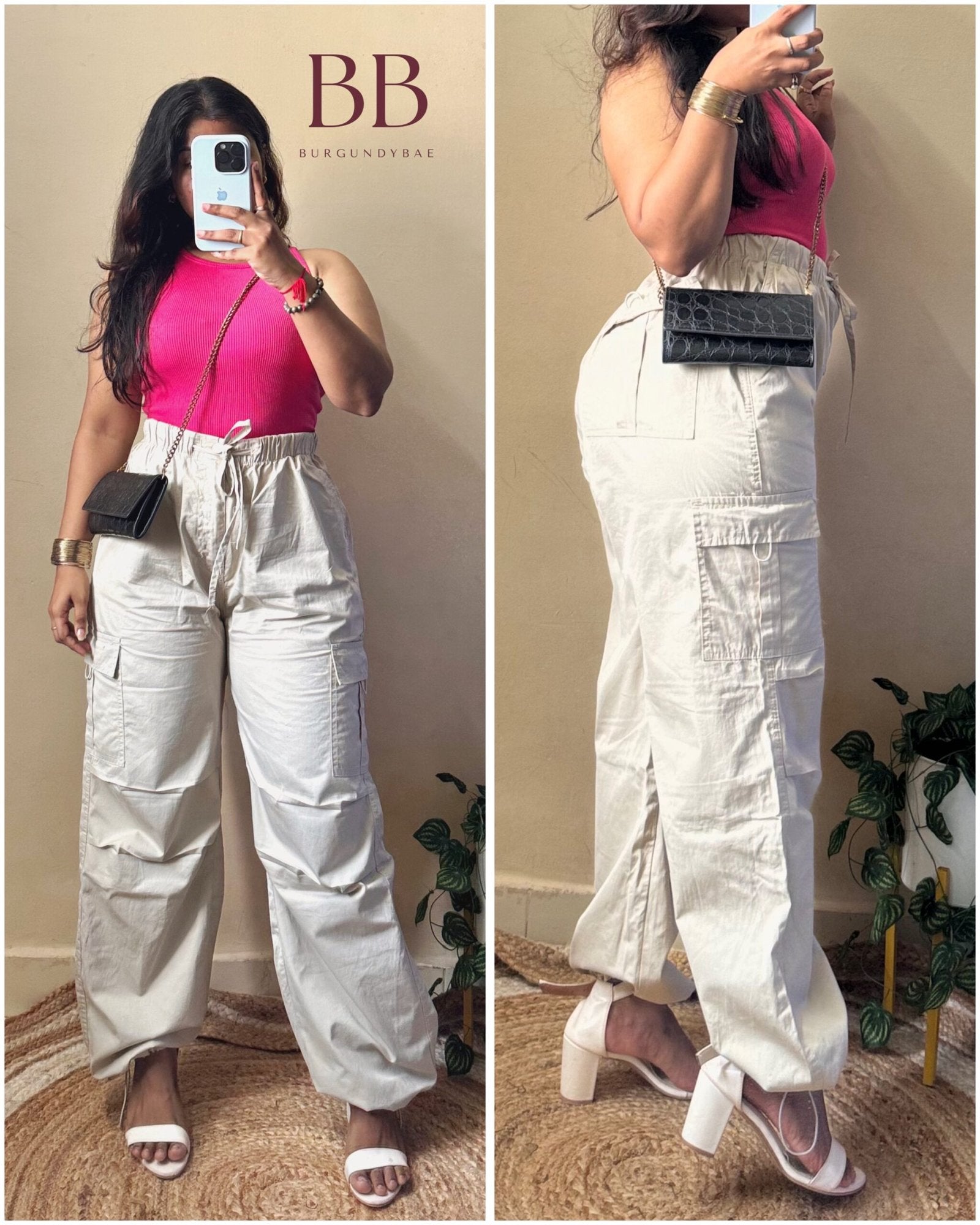 Beige Cotton Parachute Pant