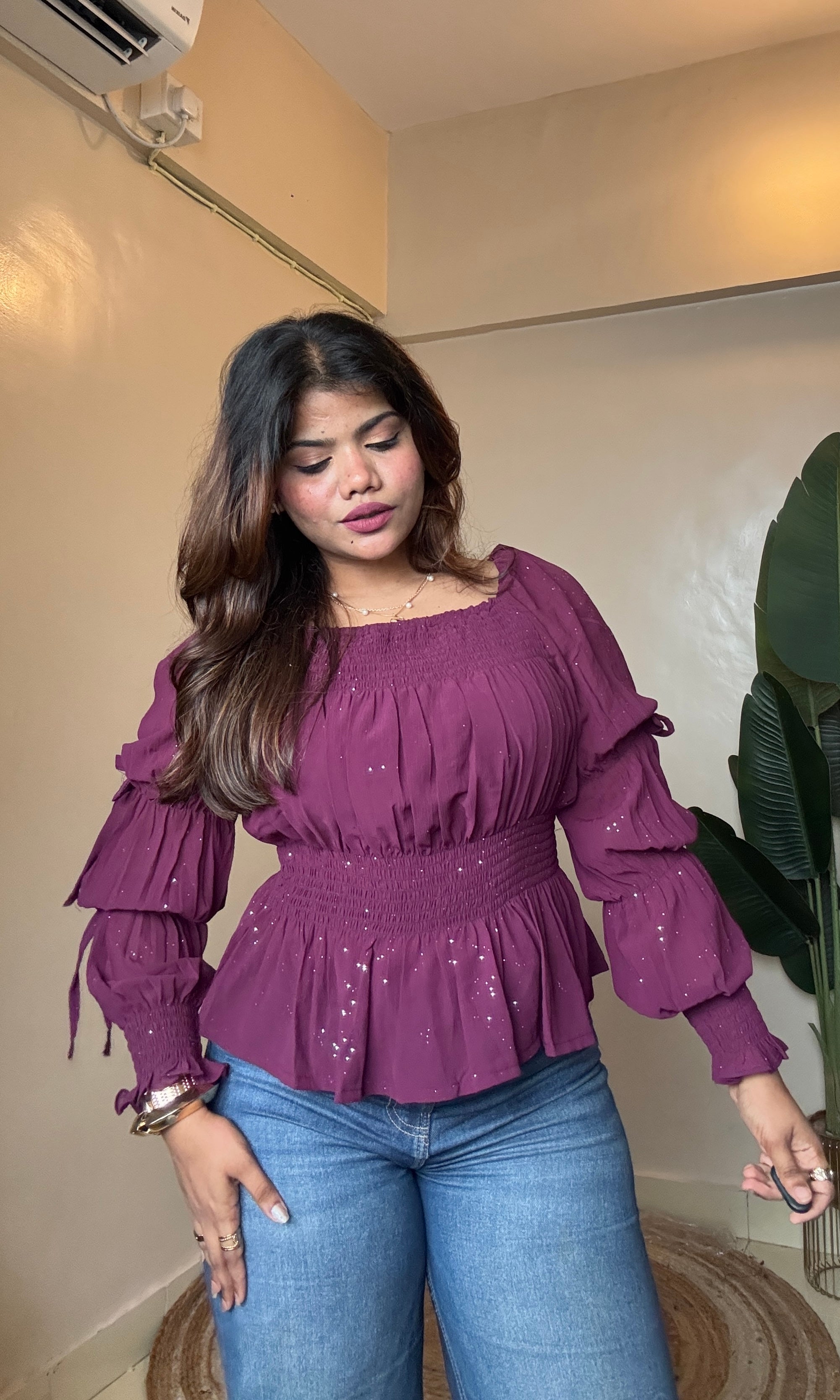 Rani Pink Shimmer Peplum Top