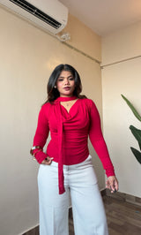 Cowl Neck-Ribbon Full Sleeve Top #9920