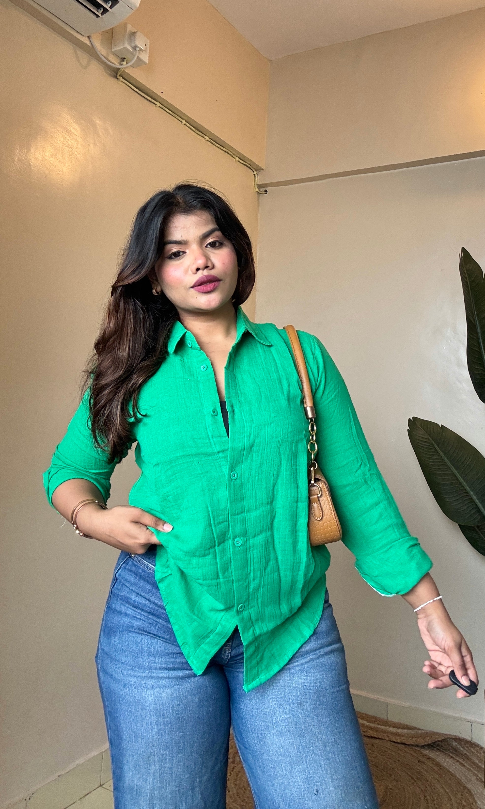 Dark Green Cotton Mulmul Shirt