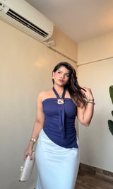 Asymmetric Tube In-Built Bra Top With Scarf