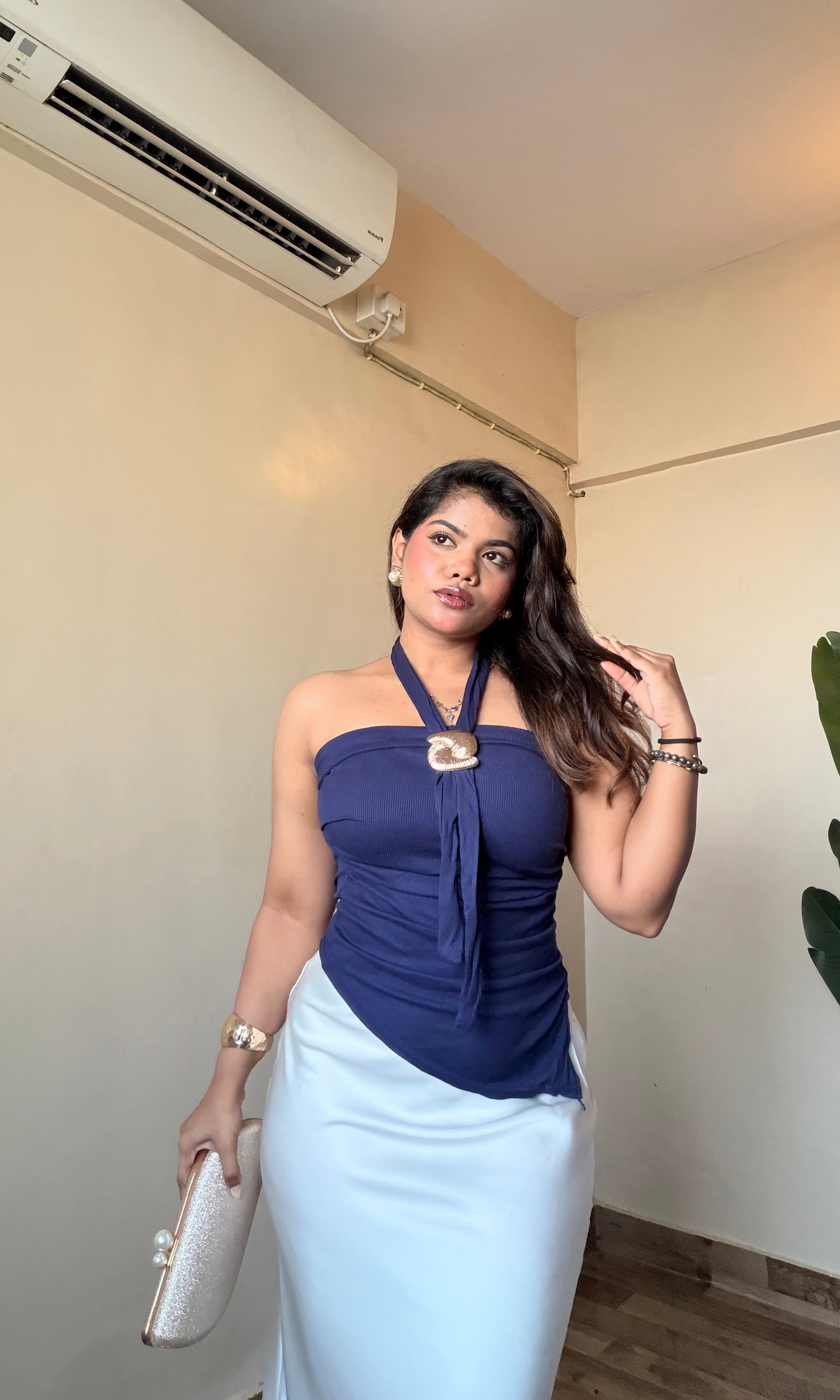 Asymmetric Tube In-Built Bra Top With Scarf