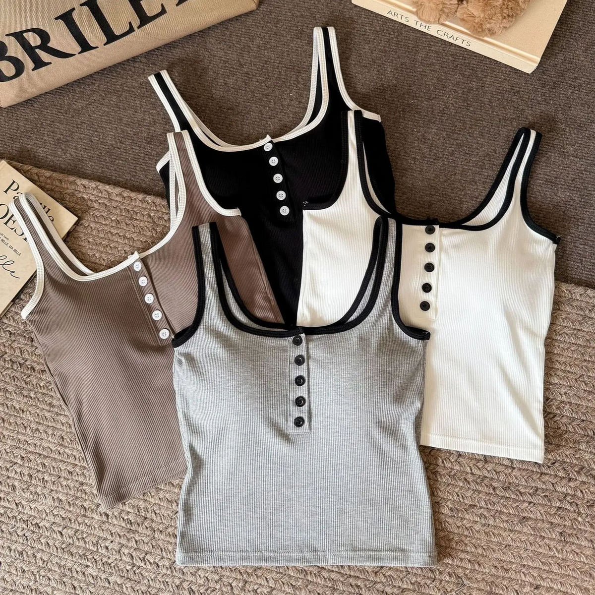 Button-up Built-In Bra Camisole Tank Top