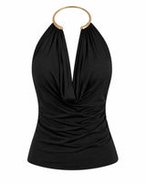 Ruched Metallic Halter Neck Top
