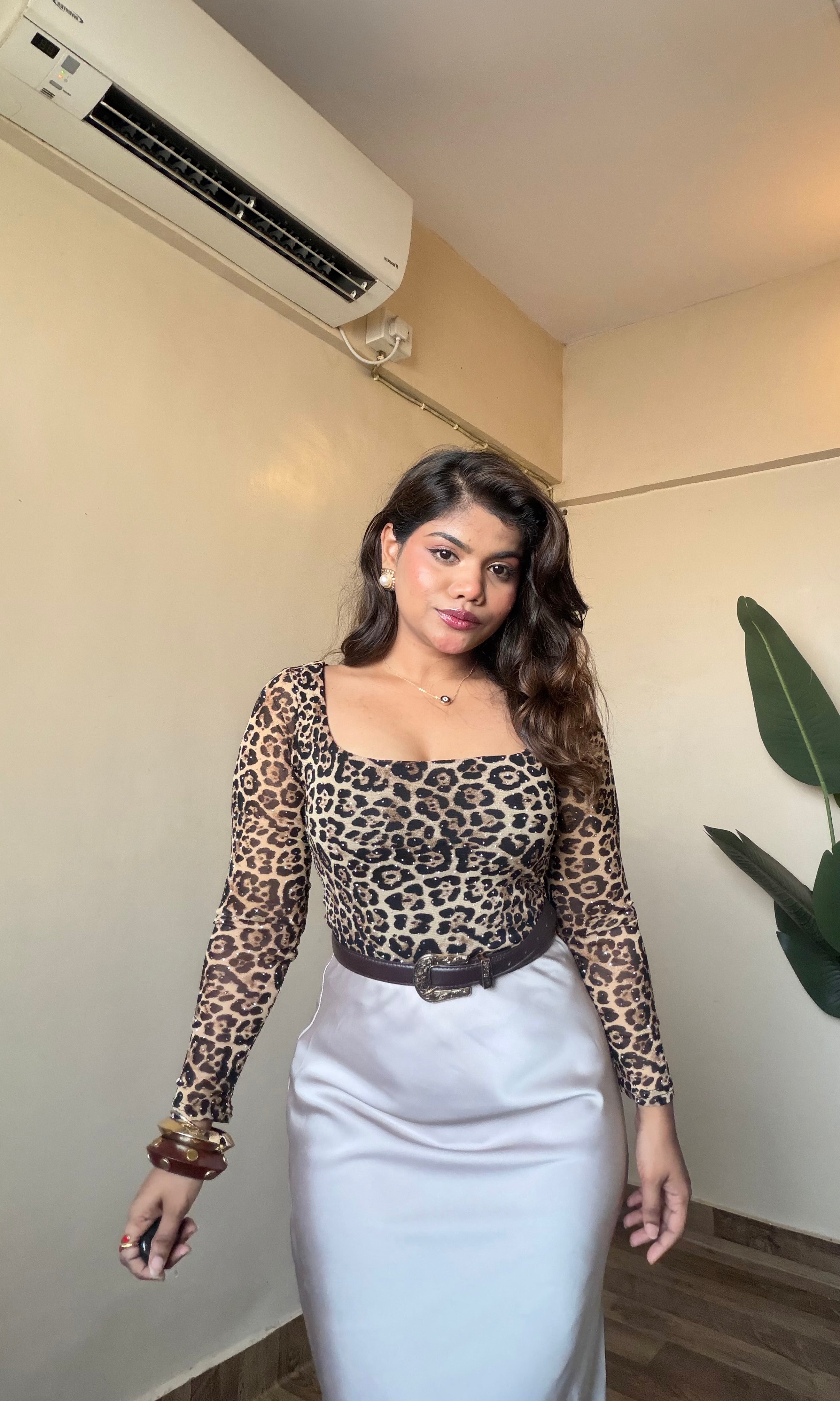 Cheetah Print Rhinestone Work Bodysuit