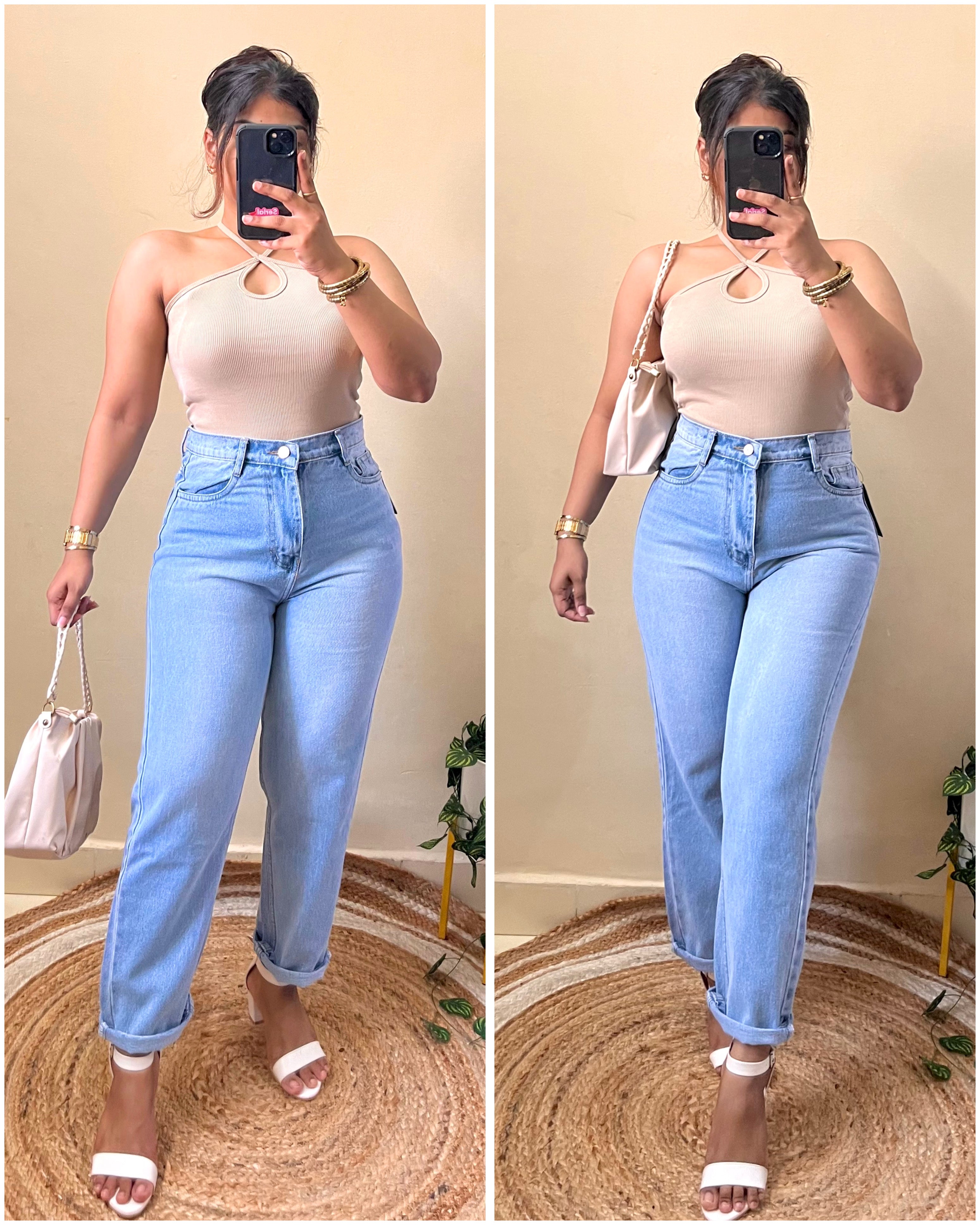 Ice Blue High Waist Mom Fit Jeans