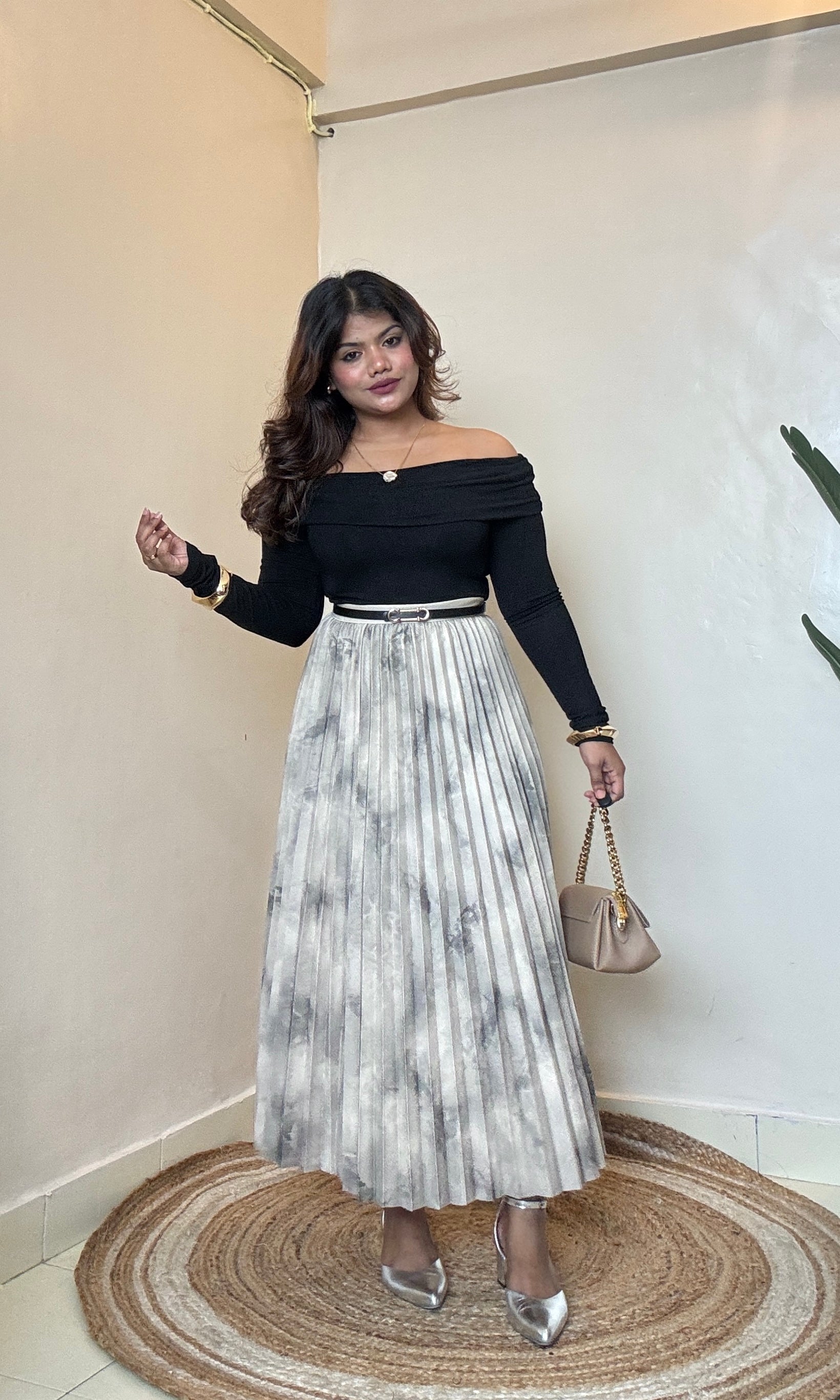 Beige Pleated Skirt