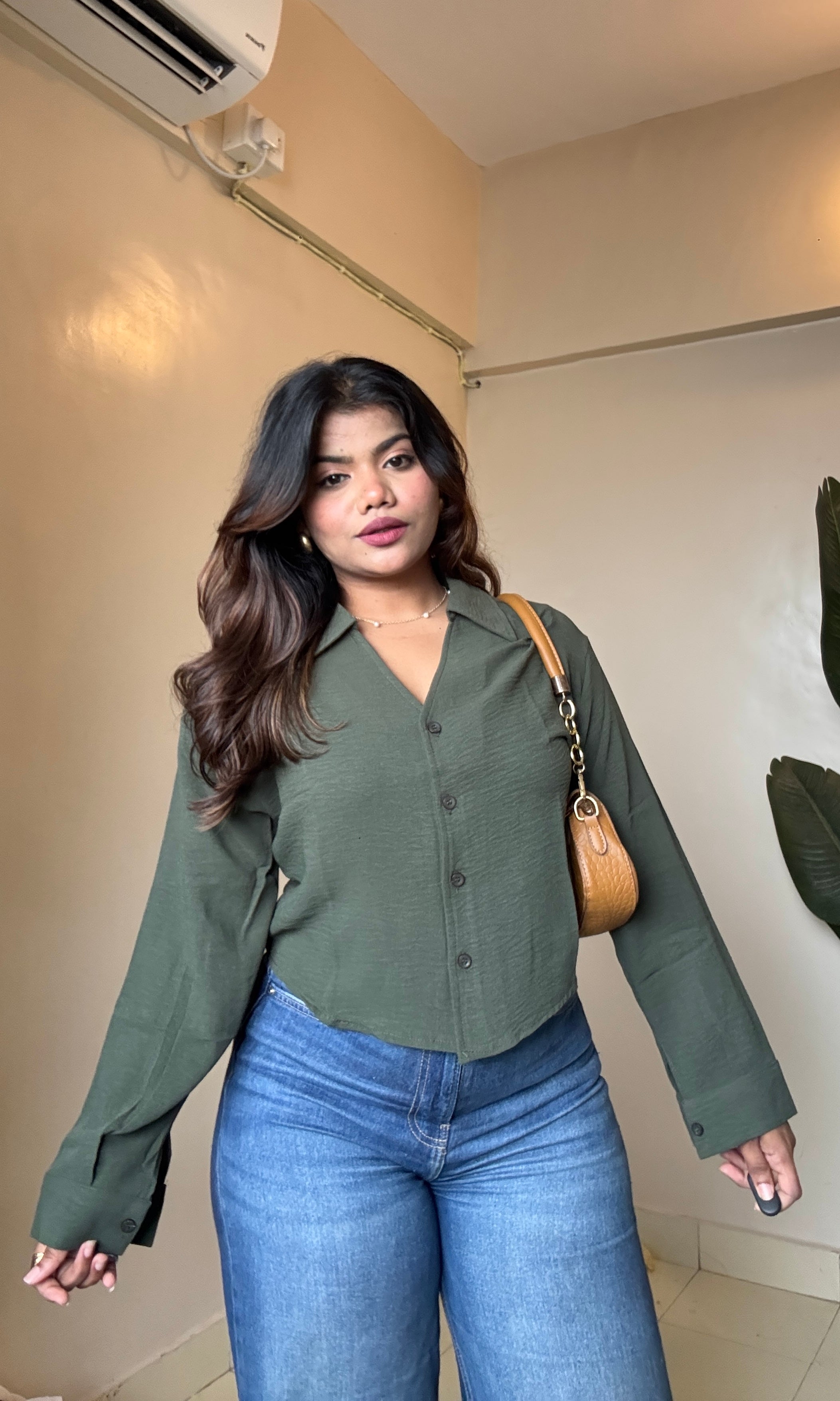 Fancy V Neckline Crop Shirt