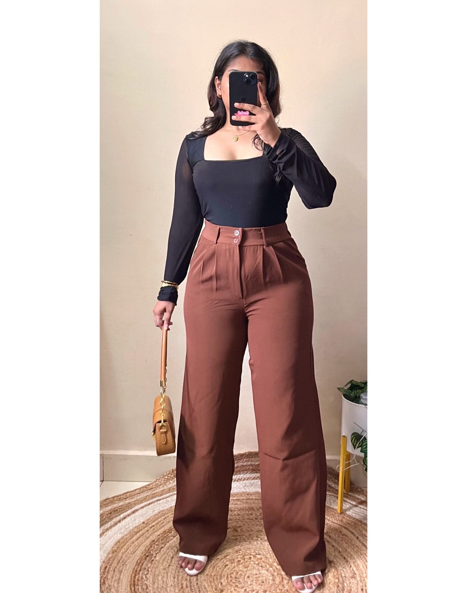 Korean Rust Double Button High Waist Pant