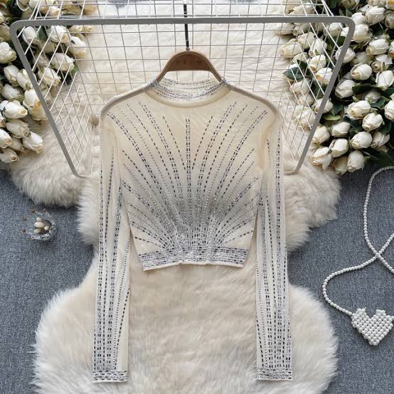 Beige Diamond Mesh Top