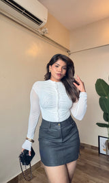 Ruched Stonework Mesh Top